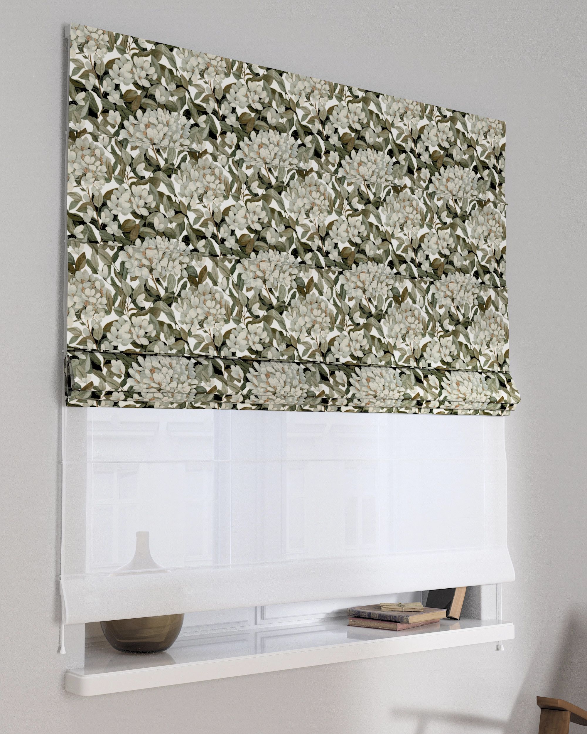 Double layered Roman blind DUO product colour multicolour fabric structured, patterned