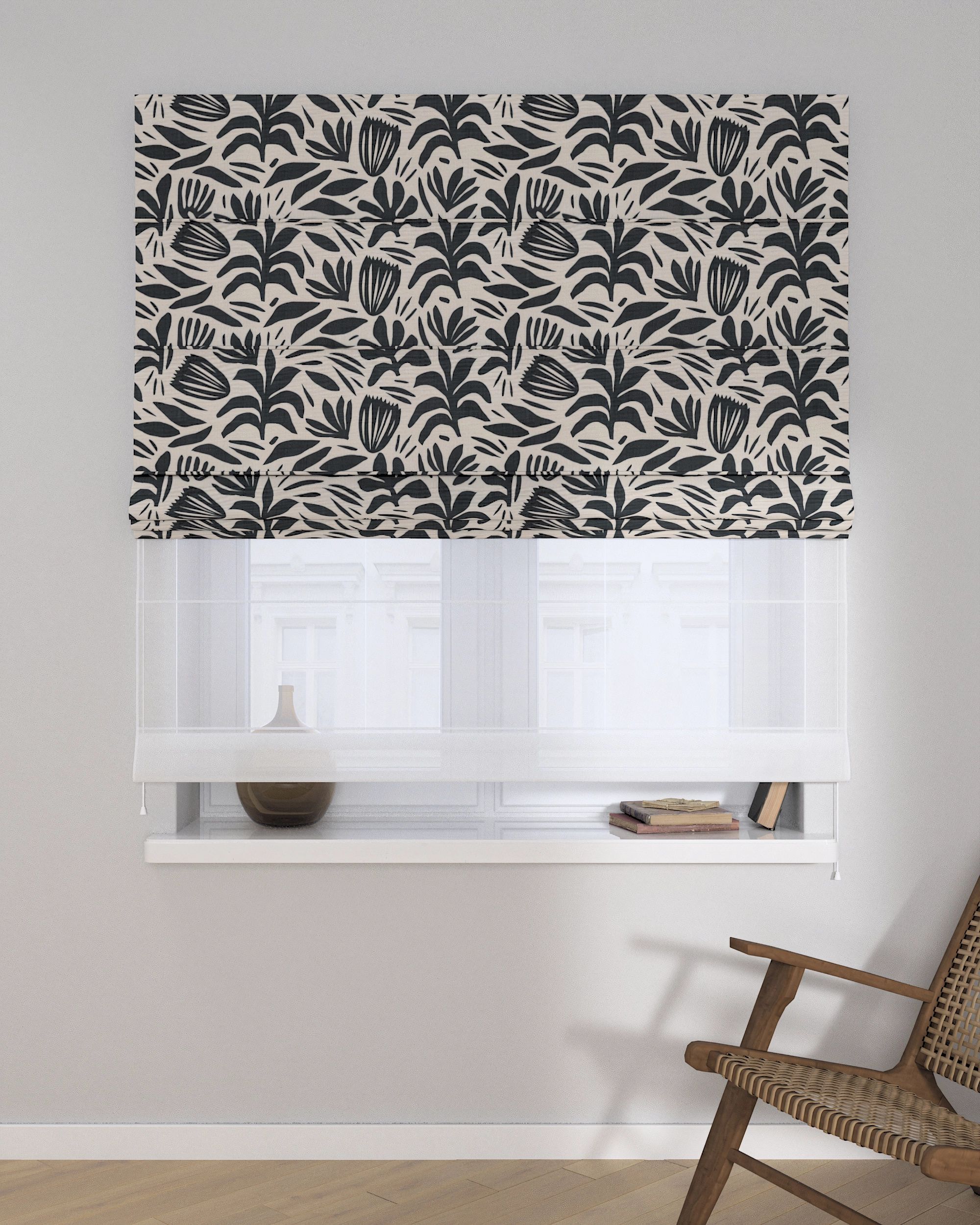 Double layered Roman blind DUO product colour black fabric structured, patterned (hover)