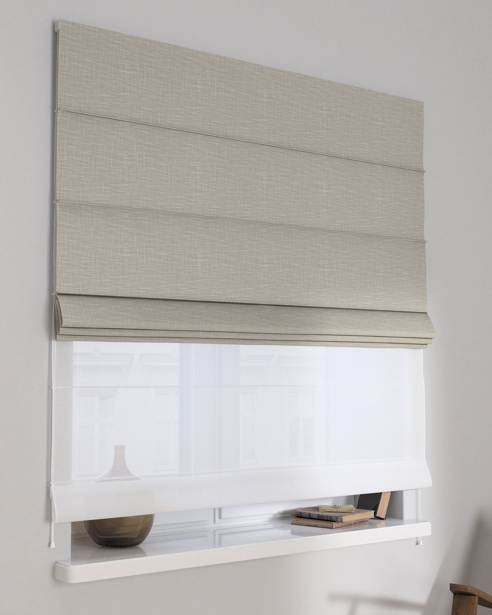 Double layered Roman blind DUO product colour beige fabric structured