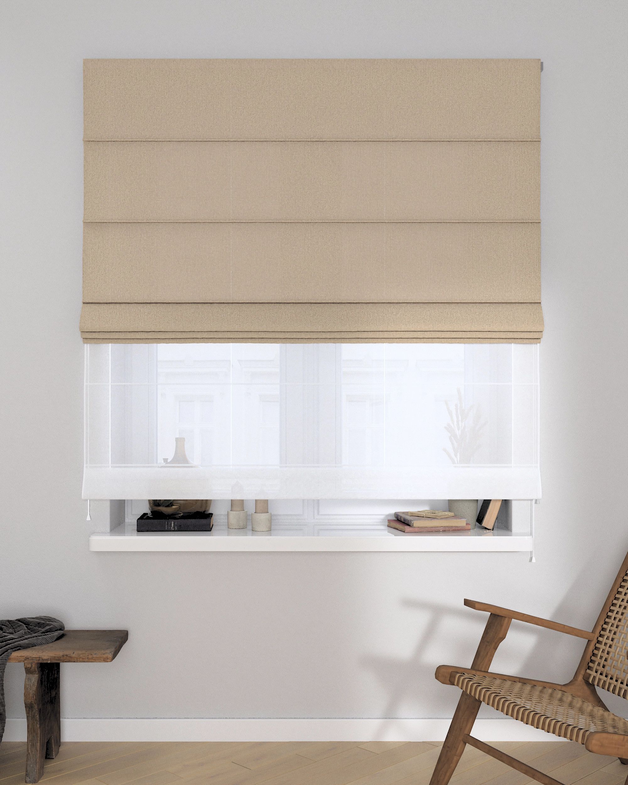 Double layered Roman blind DUO product colour beige fabric structured (hover)