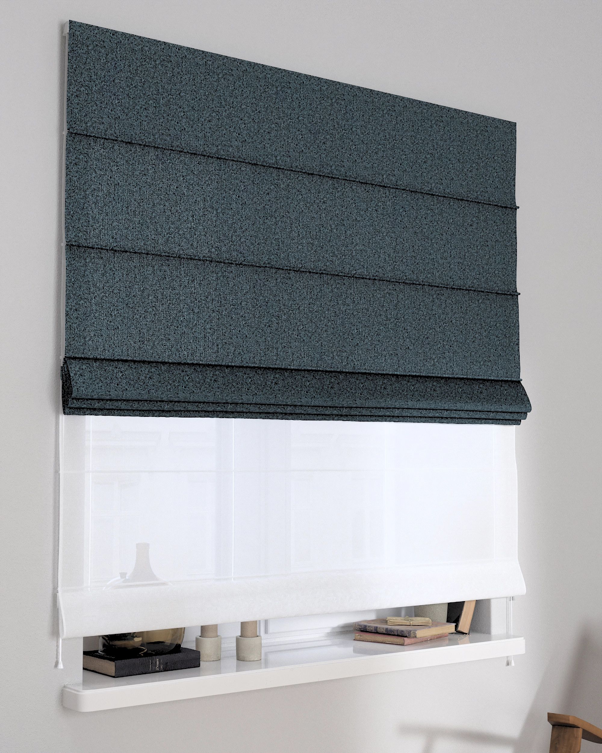 Double layered Roman blind DUO product colour blue fabric structured