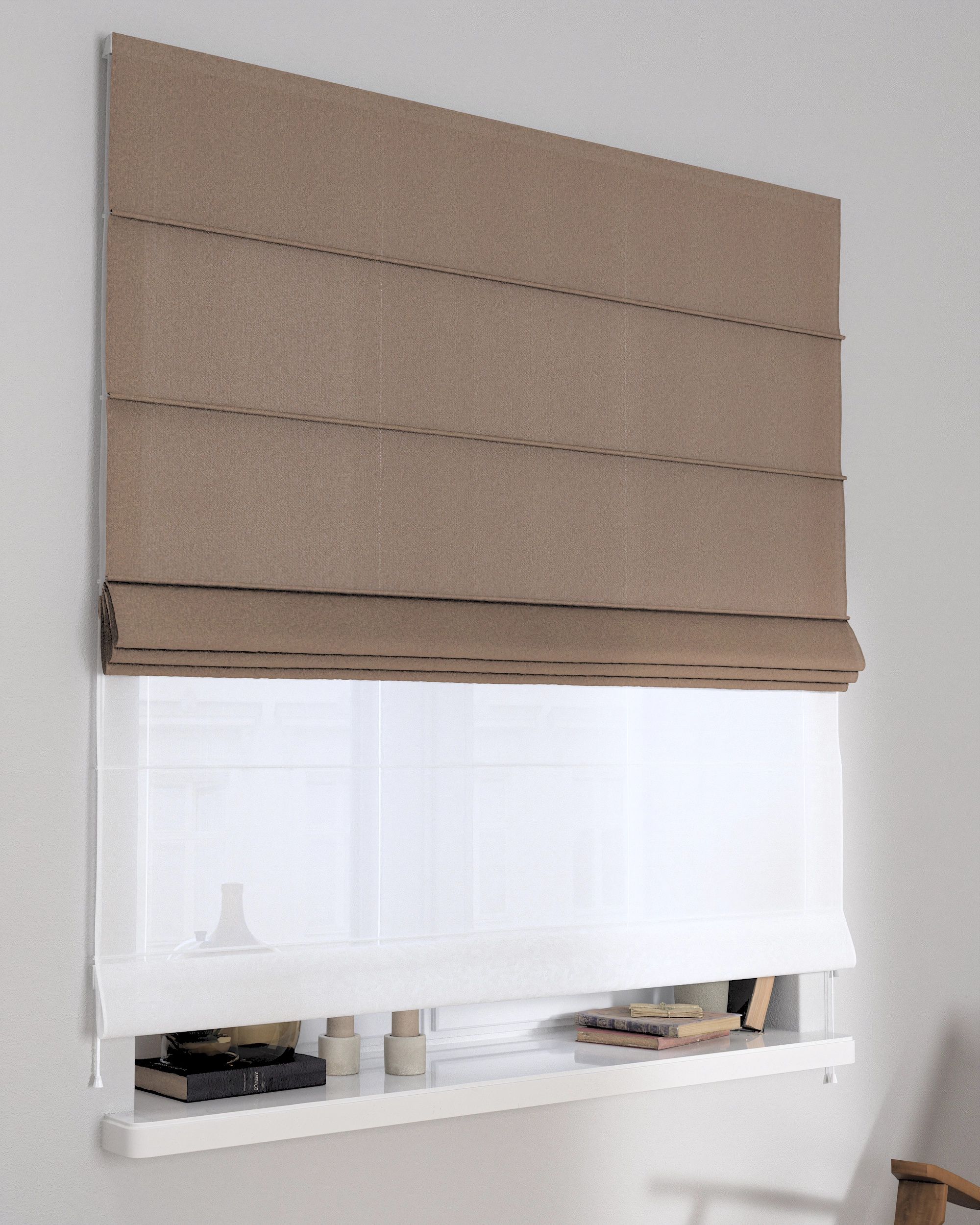 Double layered Roman blind DUO product colour beige fabric structured