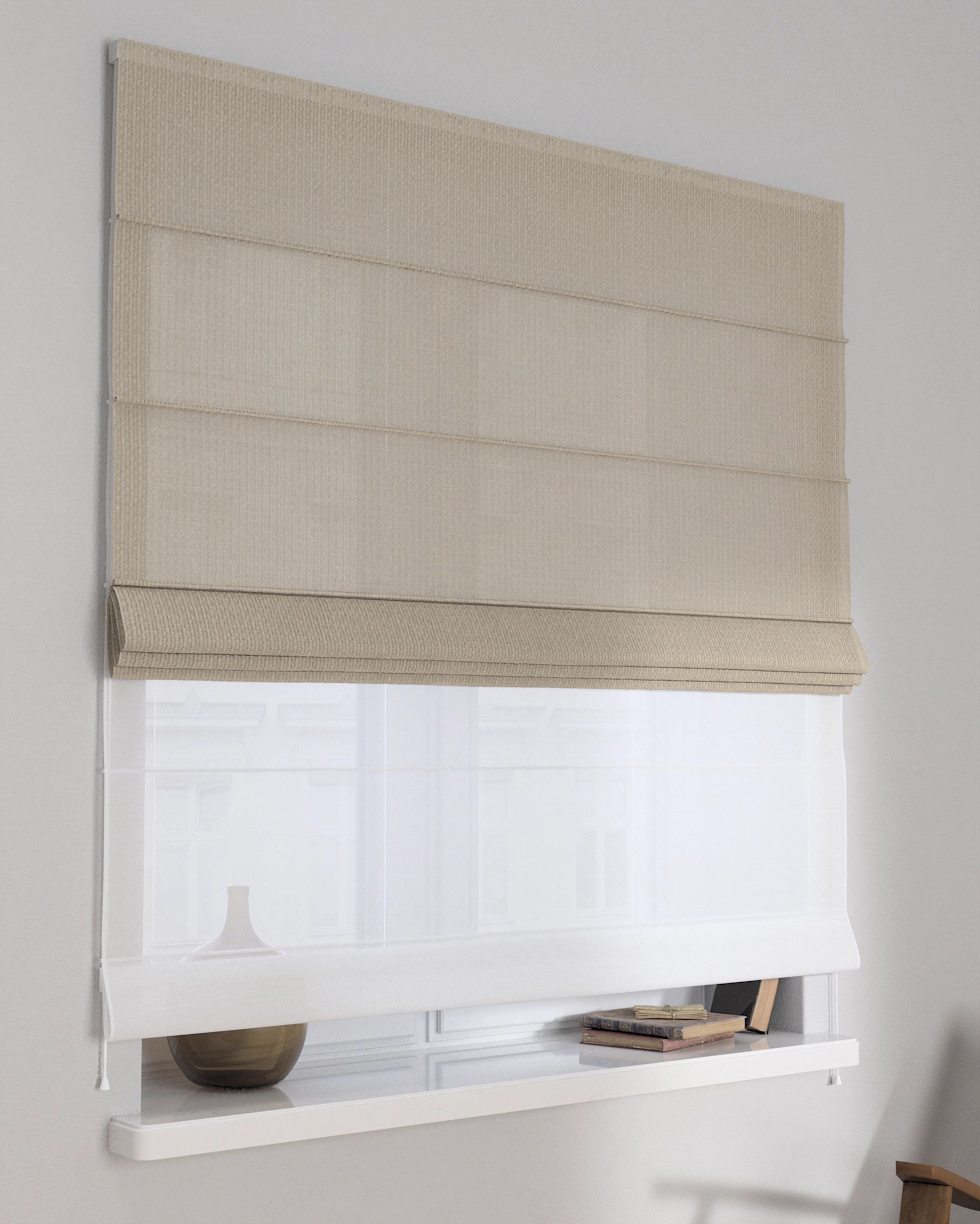Double layered Roman blind DUO product colour beige fabric structured