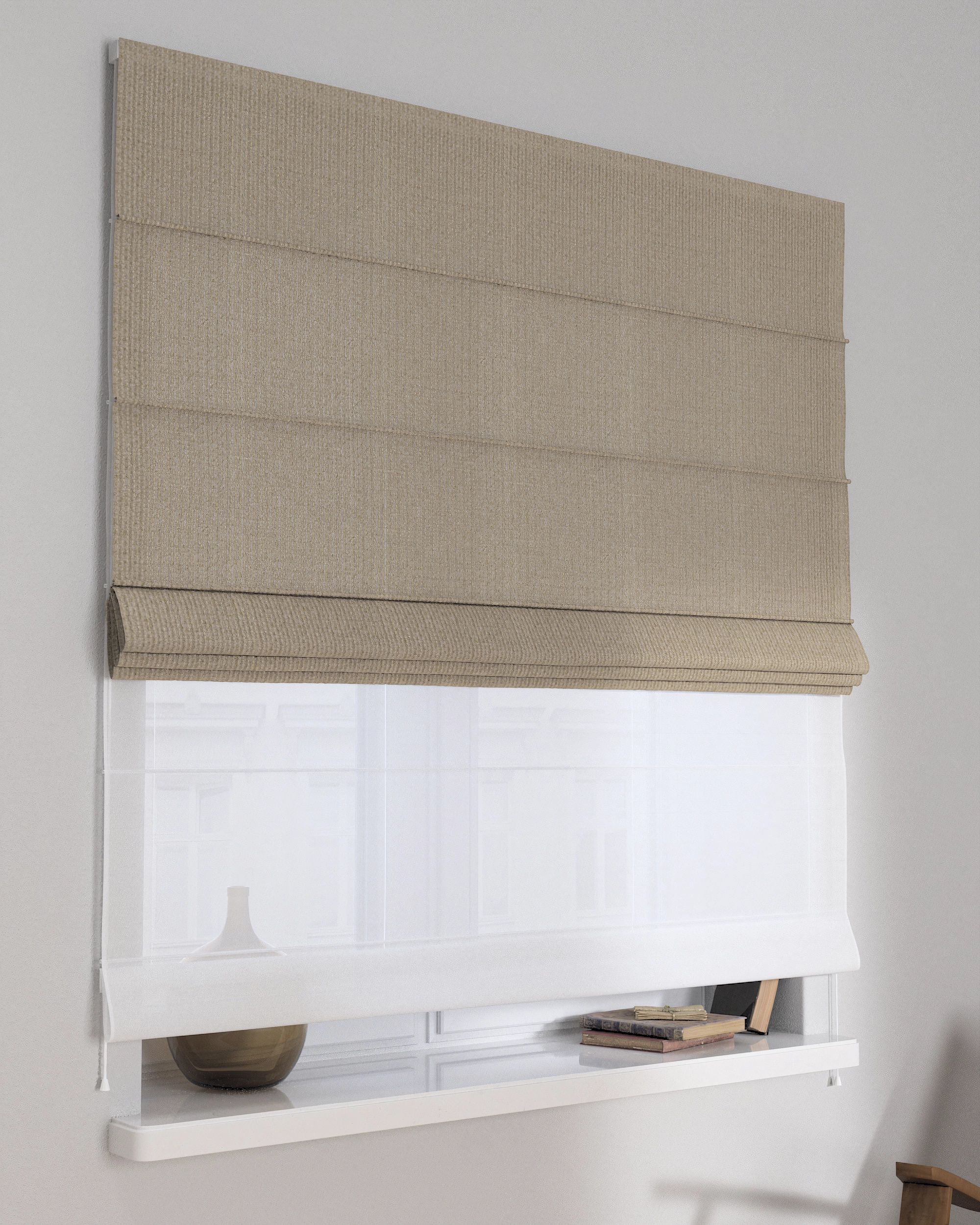 Double layered Roman blind DUO product colour beige fabric structured