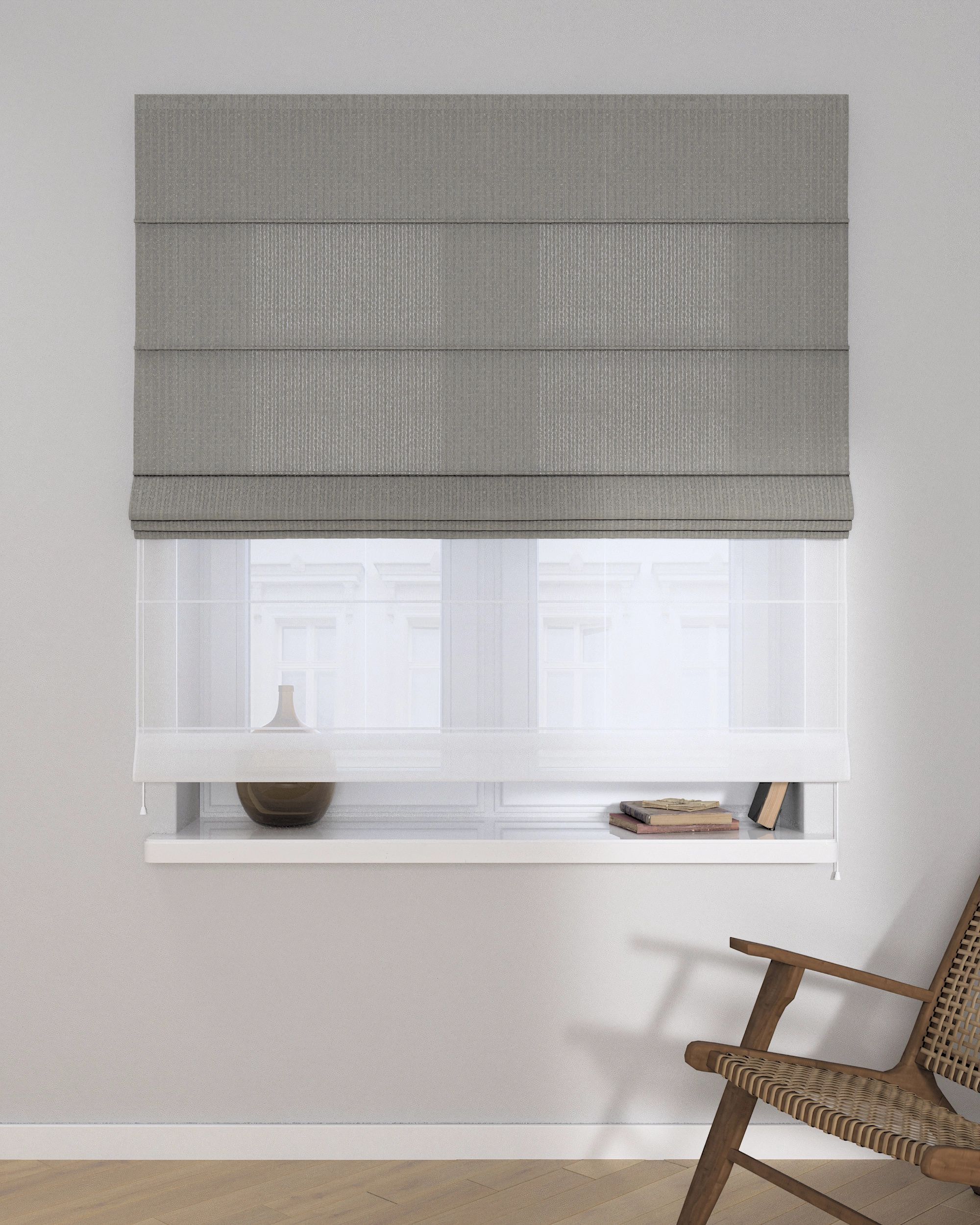 Double layered Roman blind DUO product colour grey fabric structured (hover)