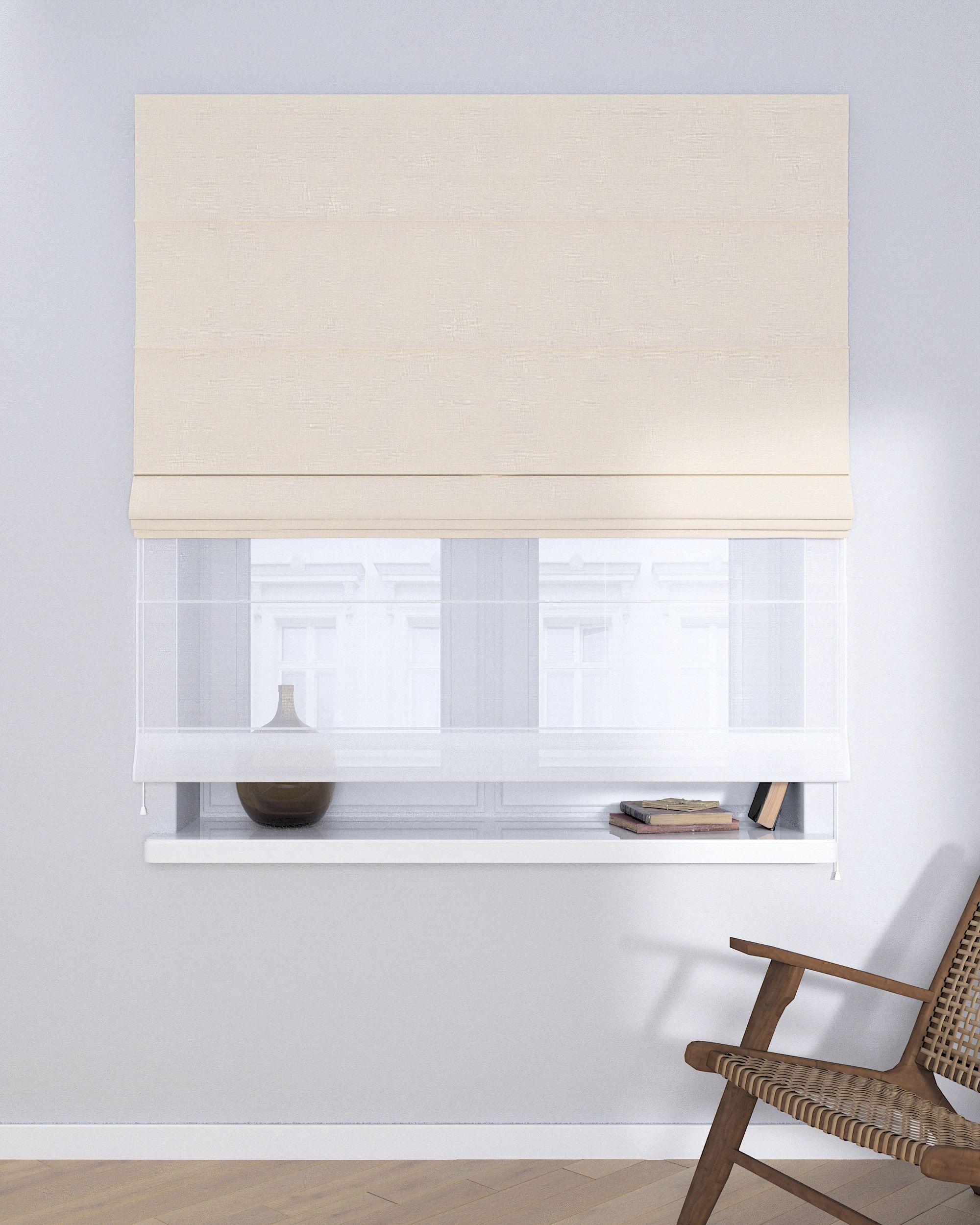 Double layered Roman blind DUO product colour beige fabric structured (hover)