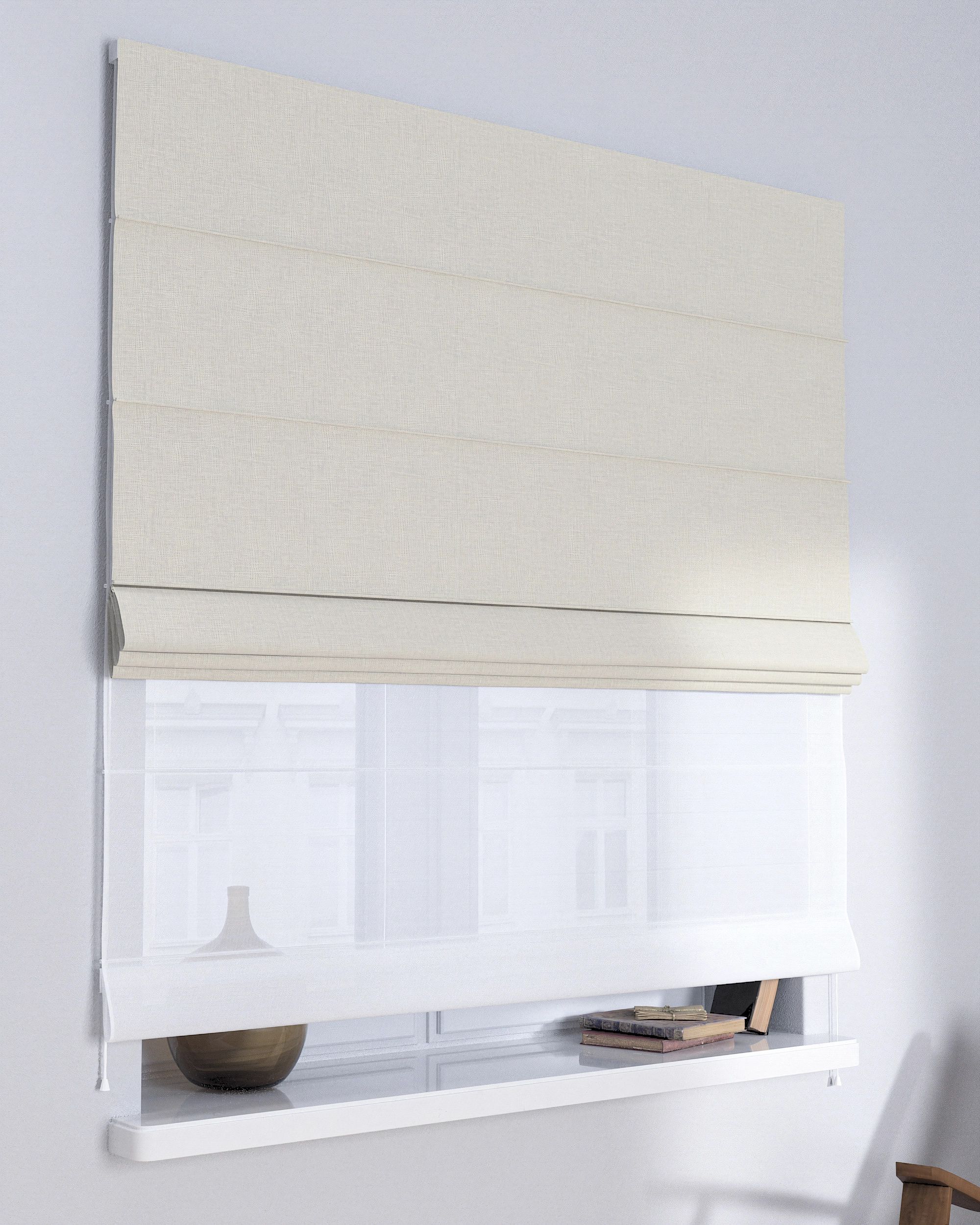 Double layered Roman blind DUO product colour grey fabric structured