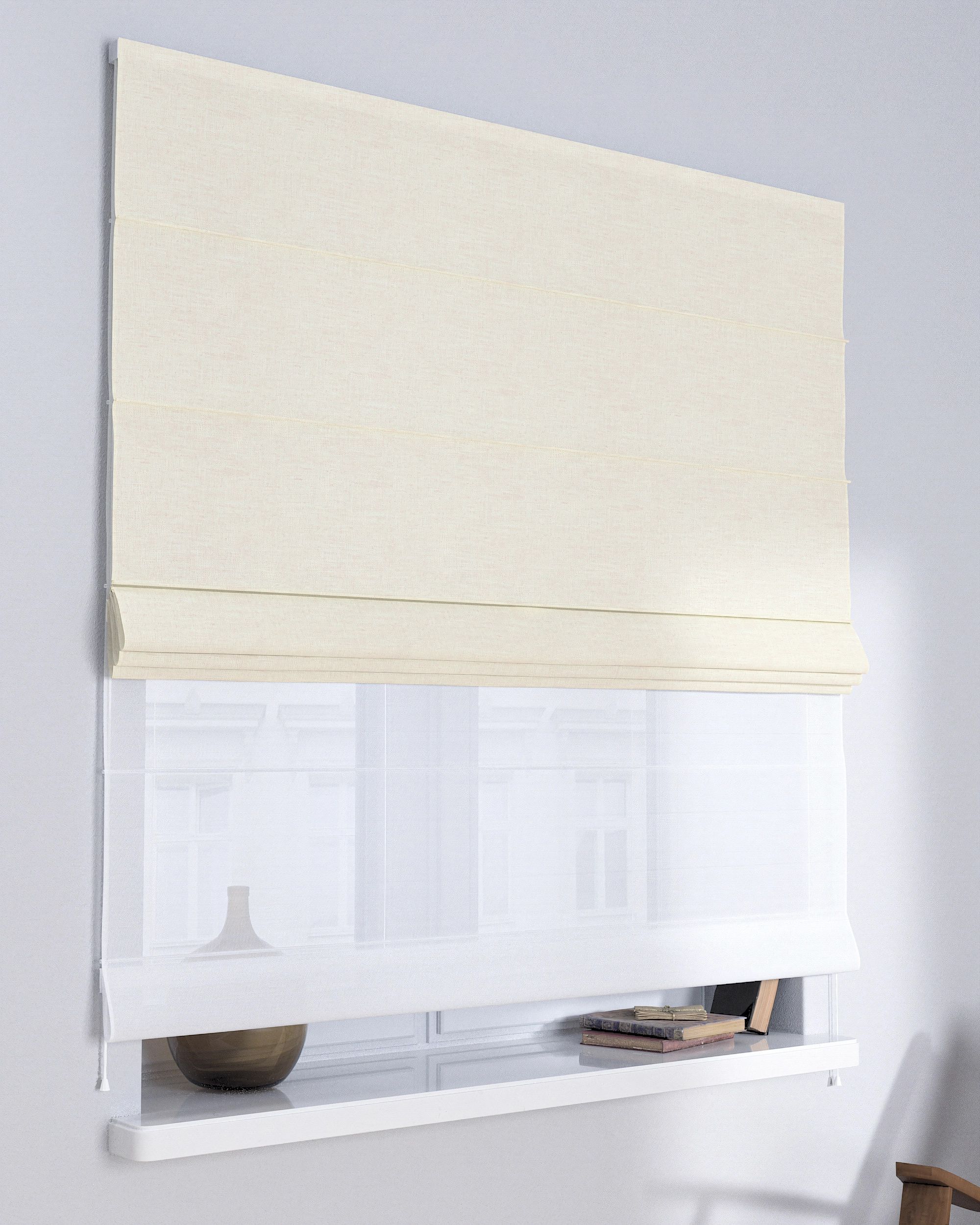 Double layered Roman blind DUO product colour cream fabric structured