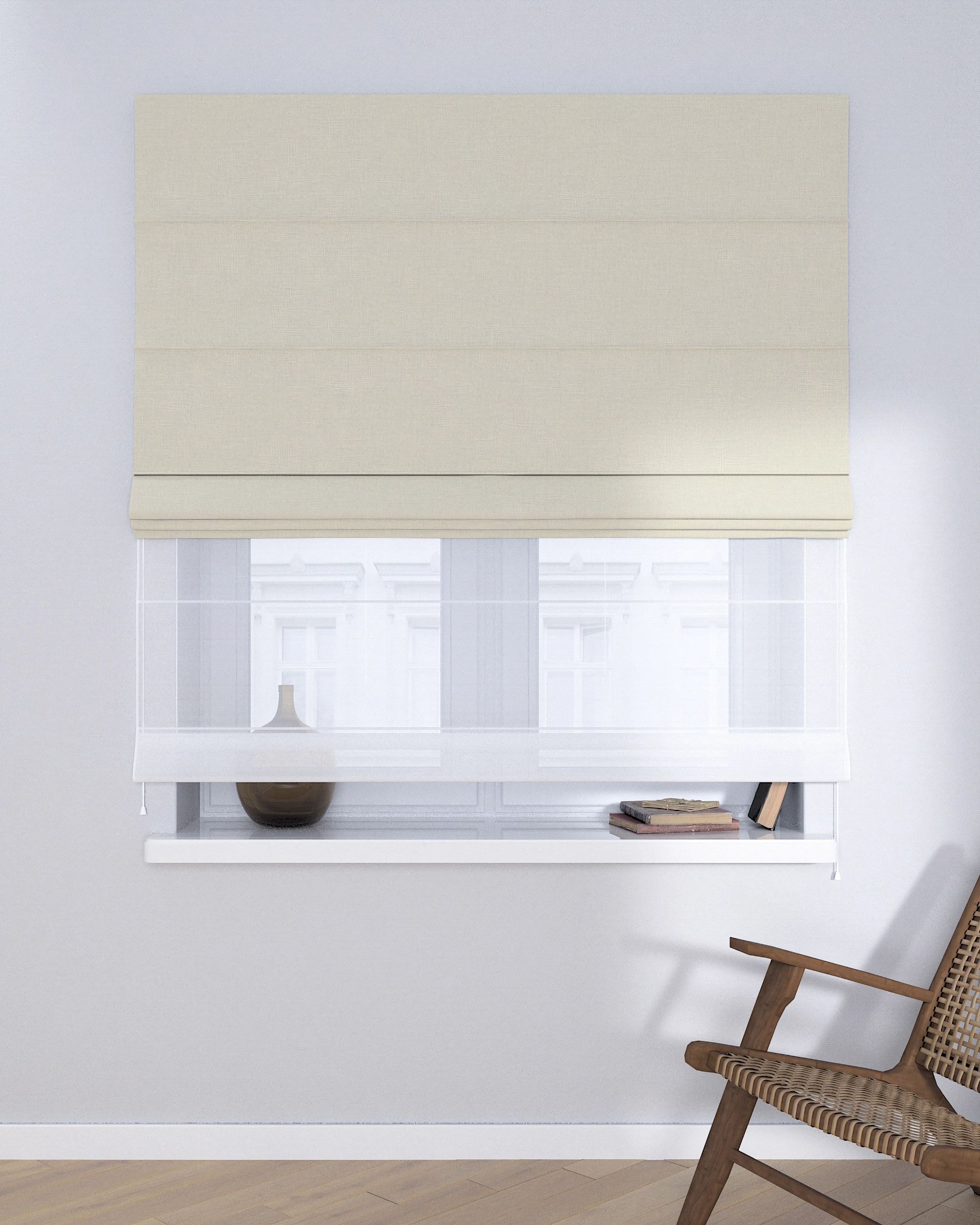 Double layered Roman blind DUO product colour grey fabric structured (hover)