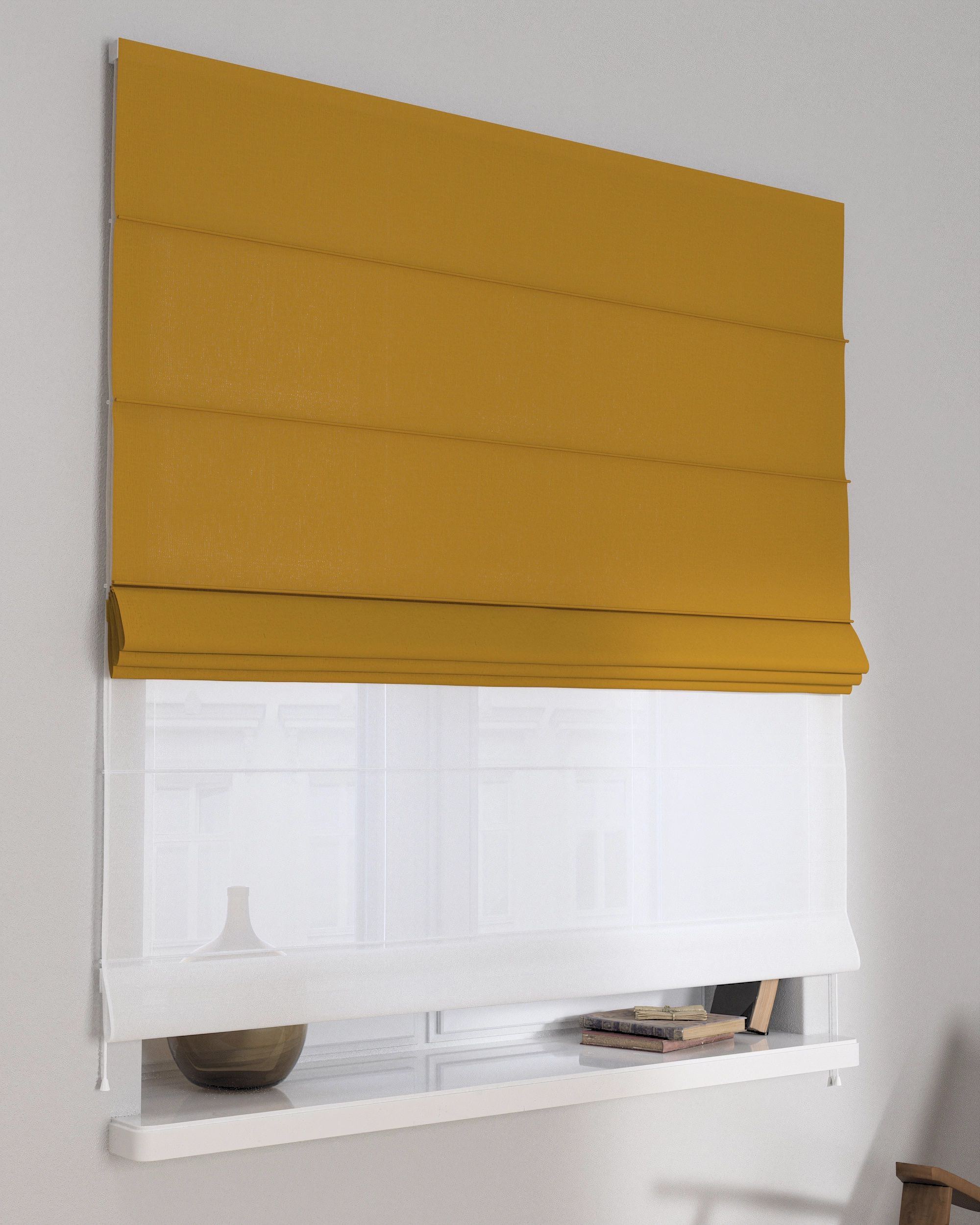 Double layered Roman blind DUO product colour yellow fabric semi-sheer, structured (hover)