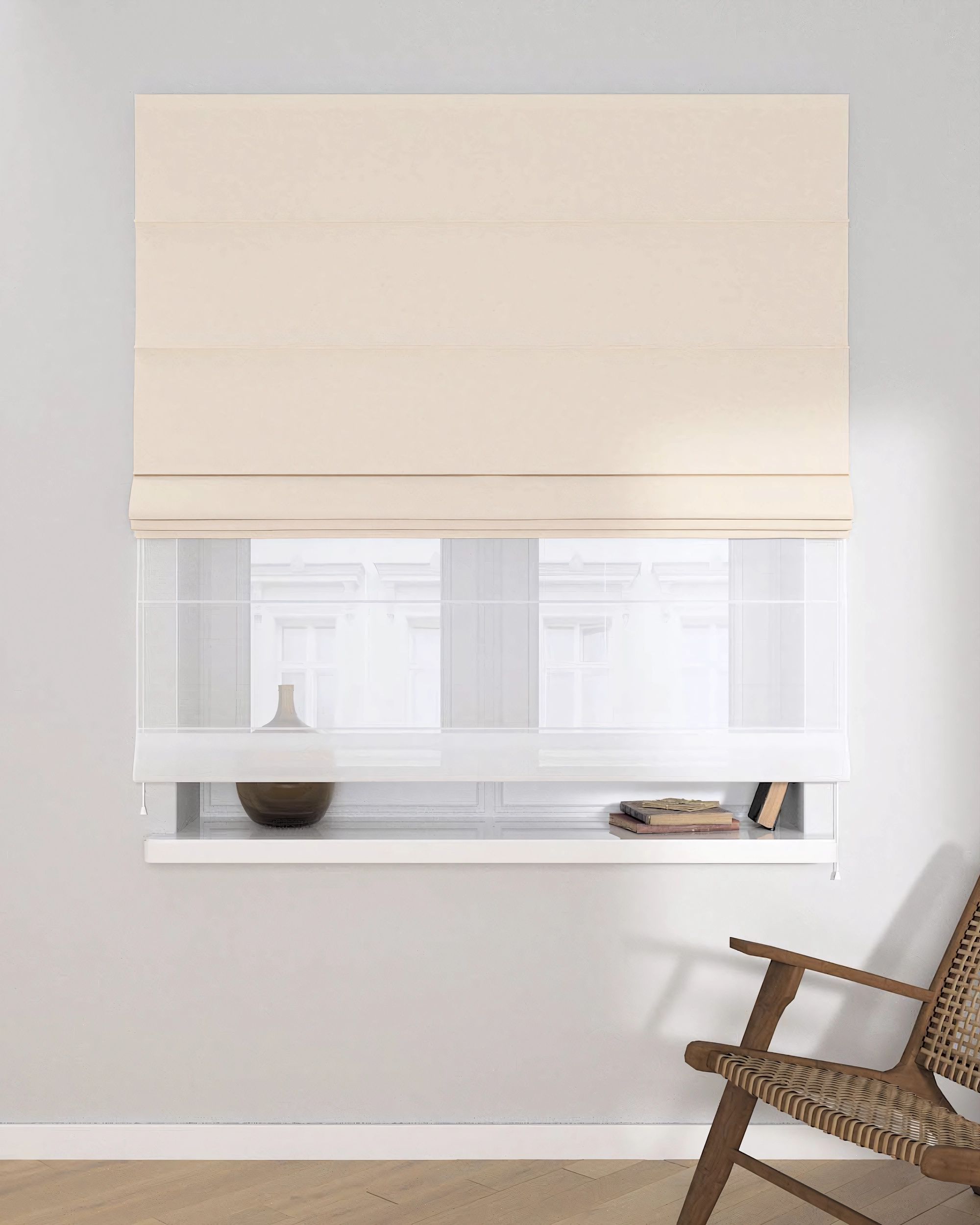 Double layered Roman blind DUO product colour beige fabric structured (hover)