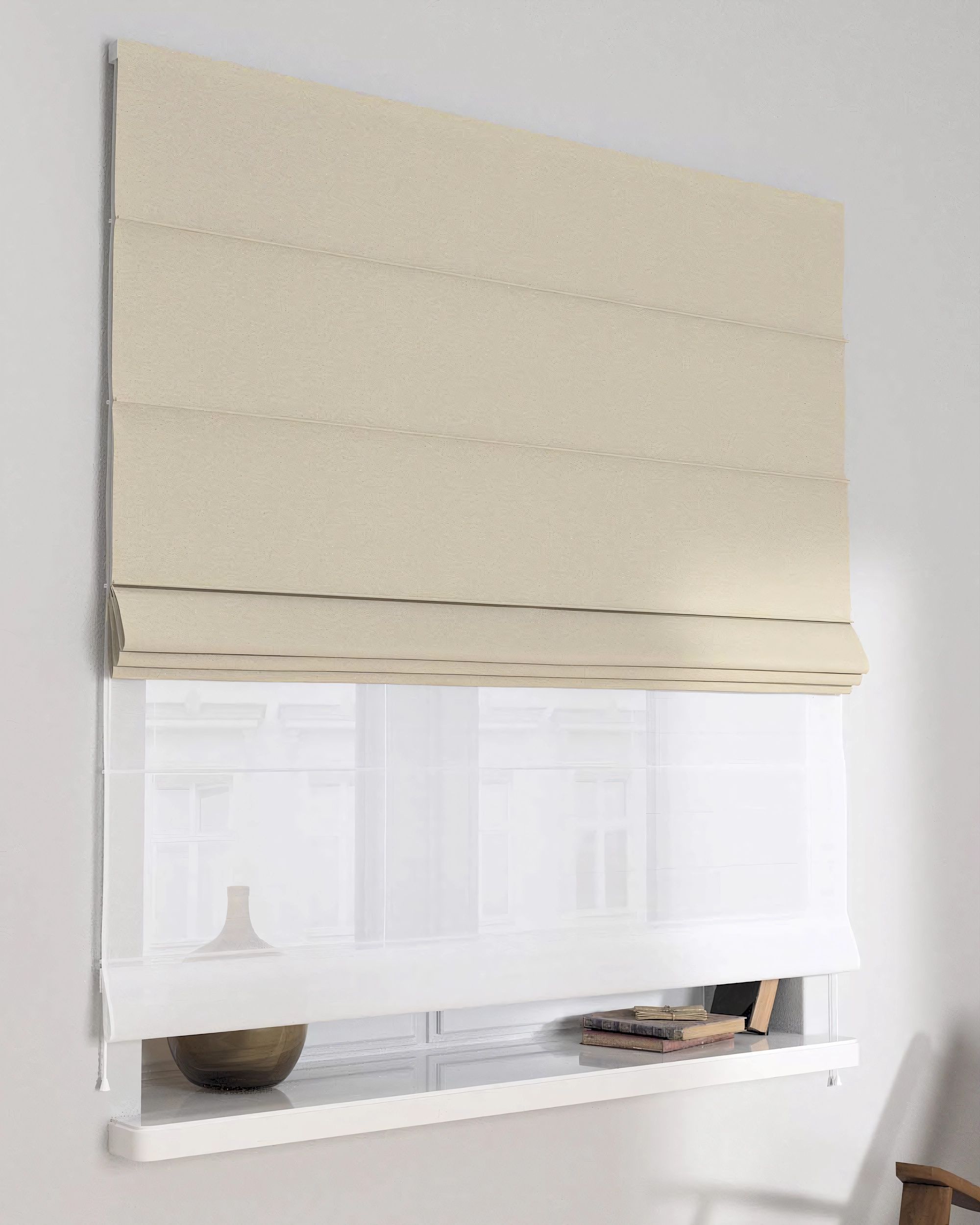 Double layered Roman blind DUO product colour beige fabric structured