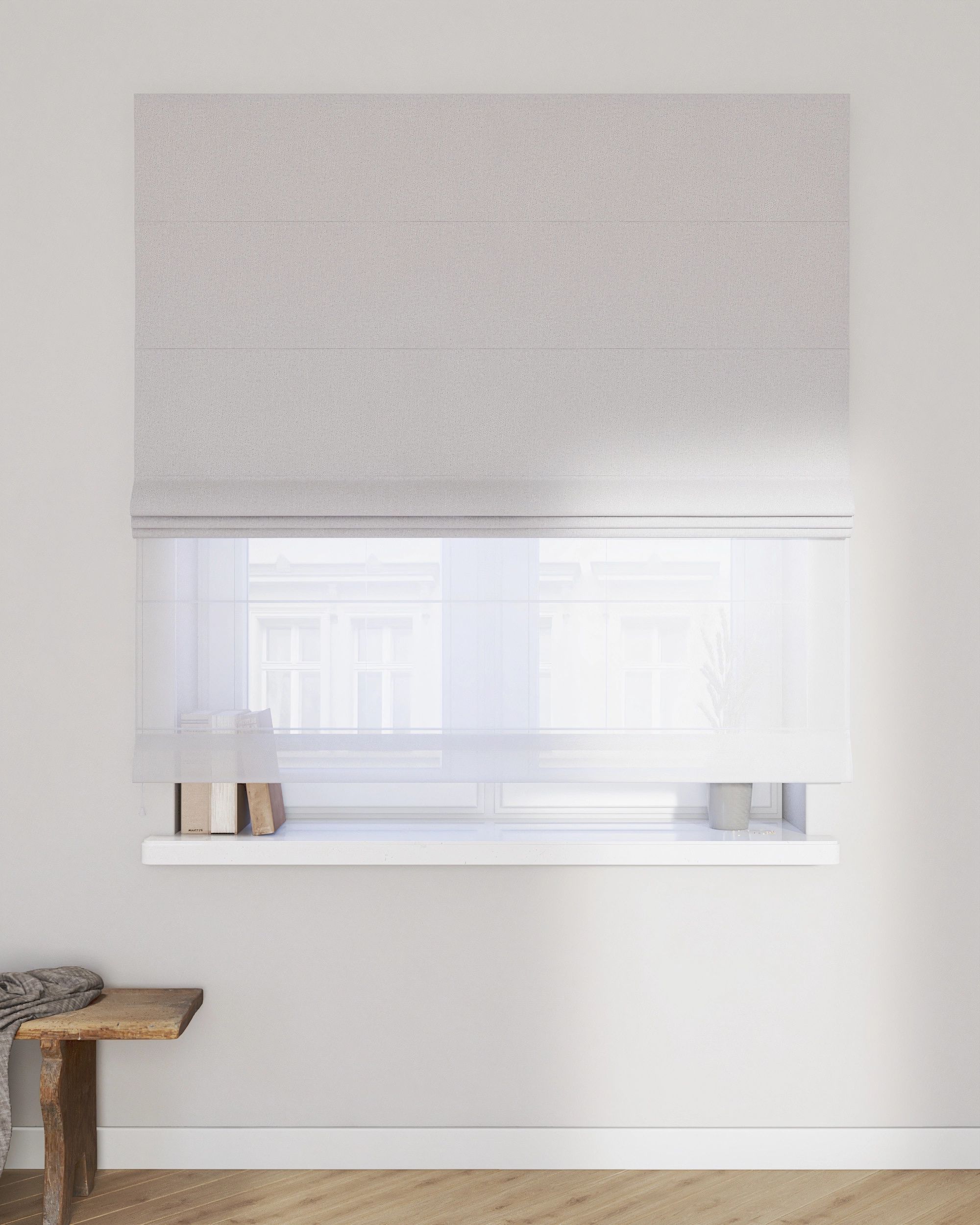 Double layered Roman blind DUO product colour grey fabric structured, blackout (hover)