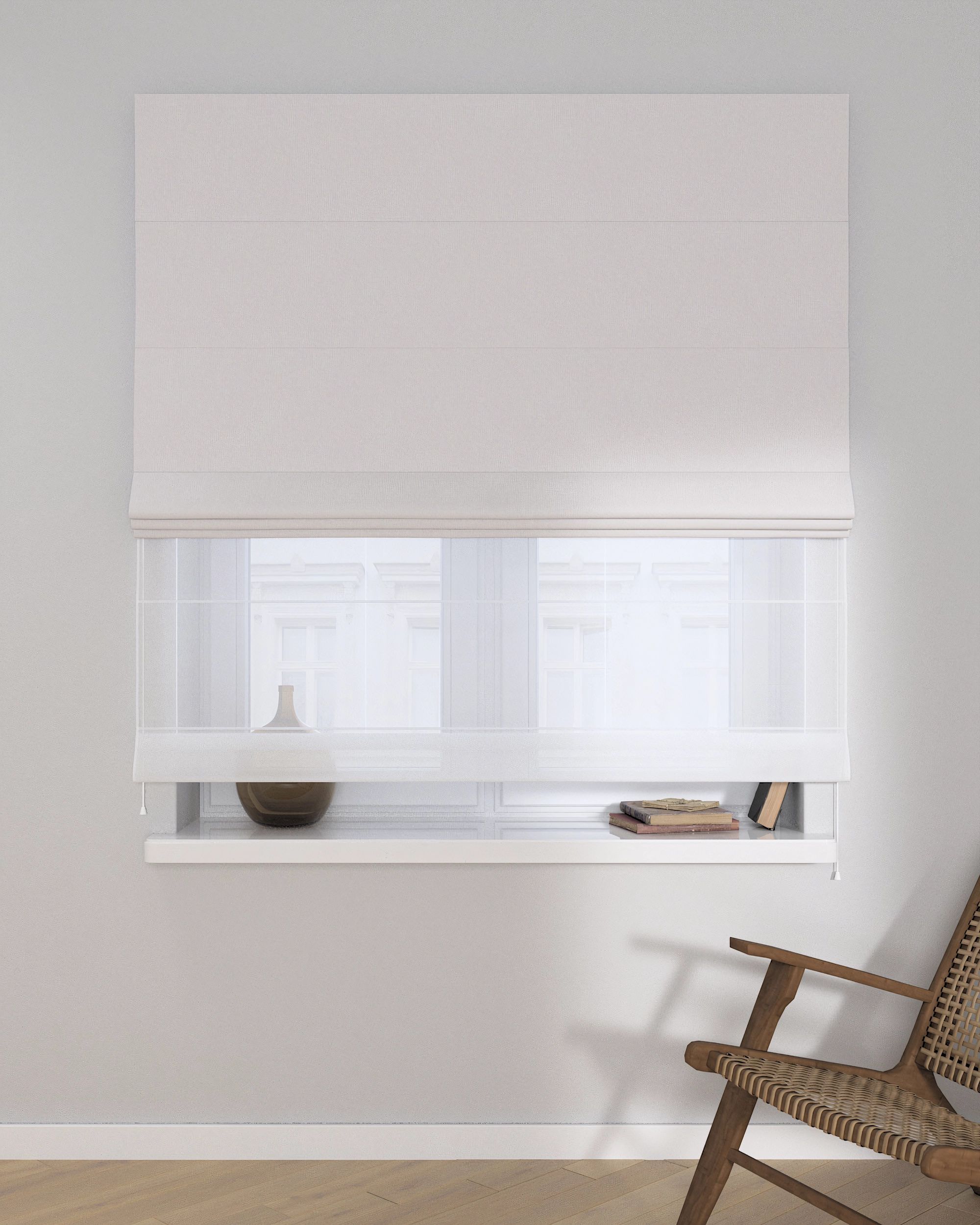 Double layered Roman blind DUO product colour grey fabric blackout (hover)