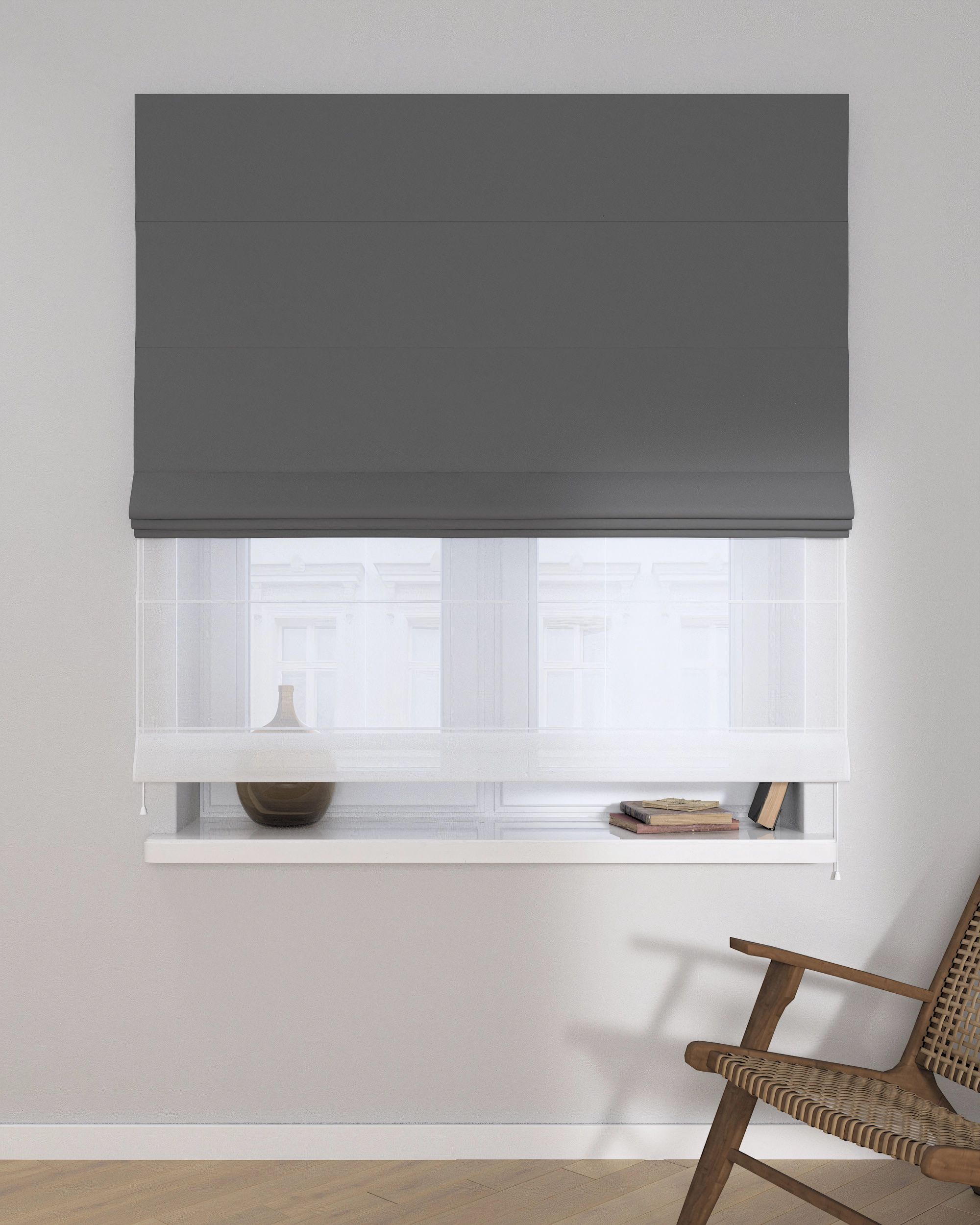 Double layered Roman blind DUO product colour black fabric blackout (hover)
