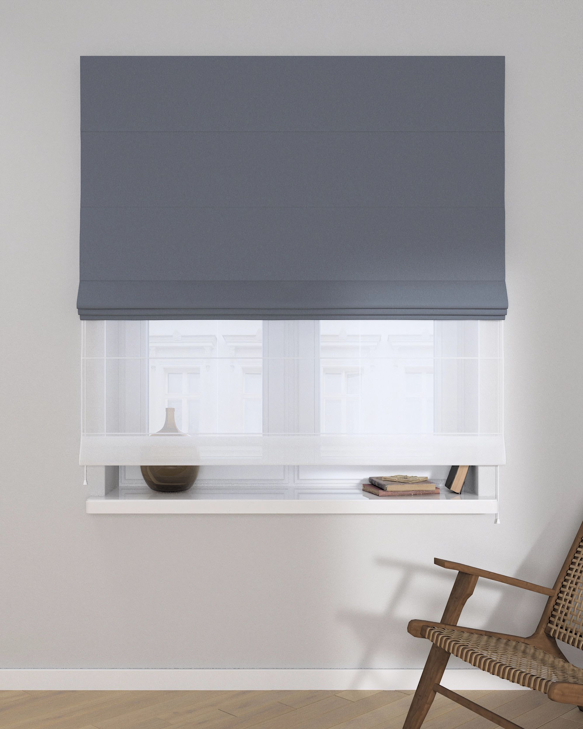 Double layered Roman blind DUO product colour navy blue fabric blackout (hover)