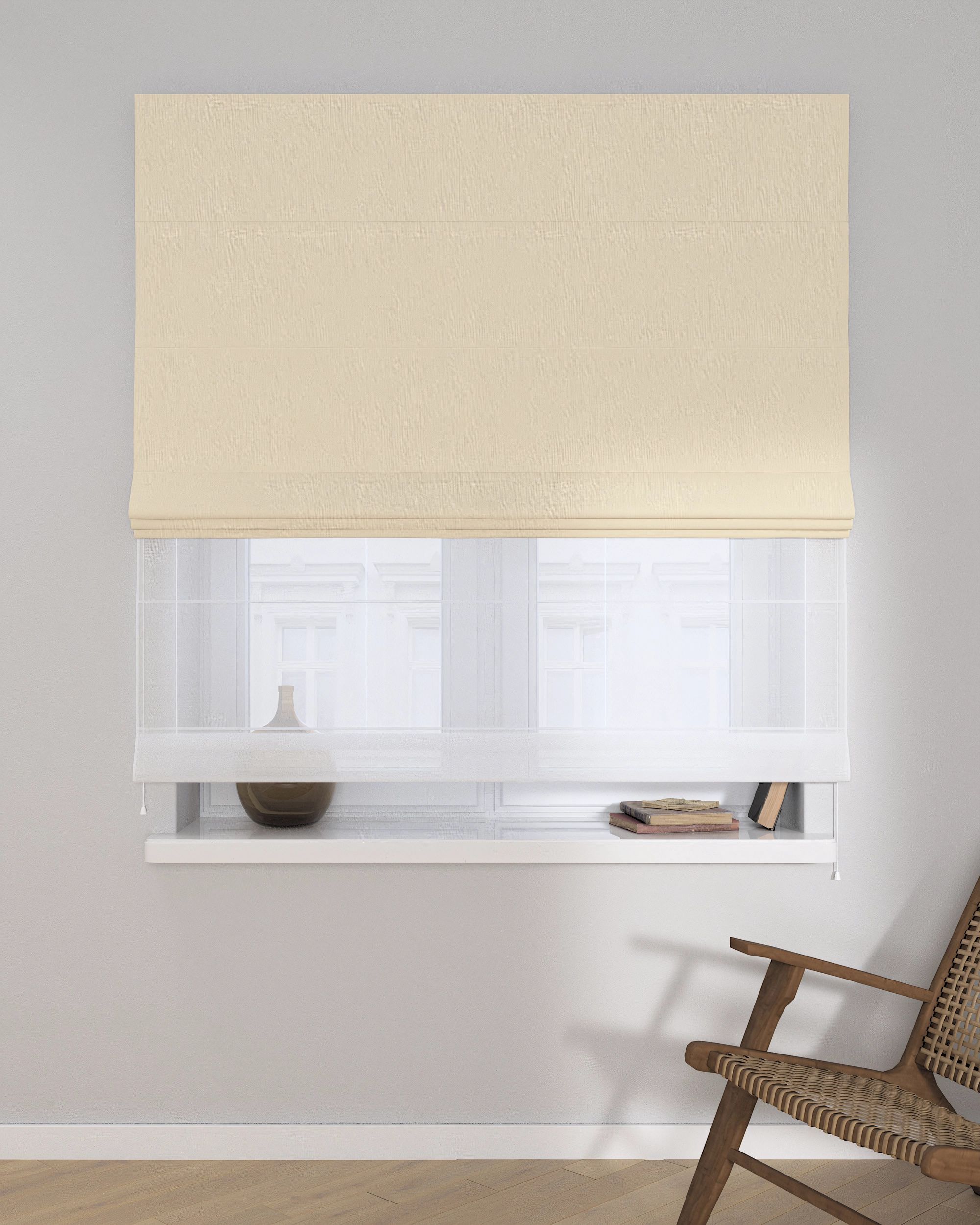 Double layered Roman blind DUO product colour beige fabric blackout (hover)