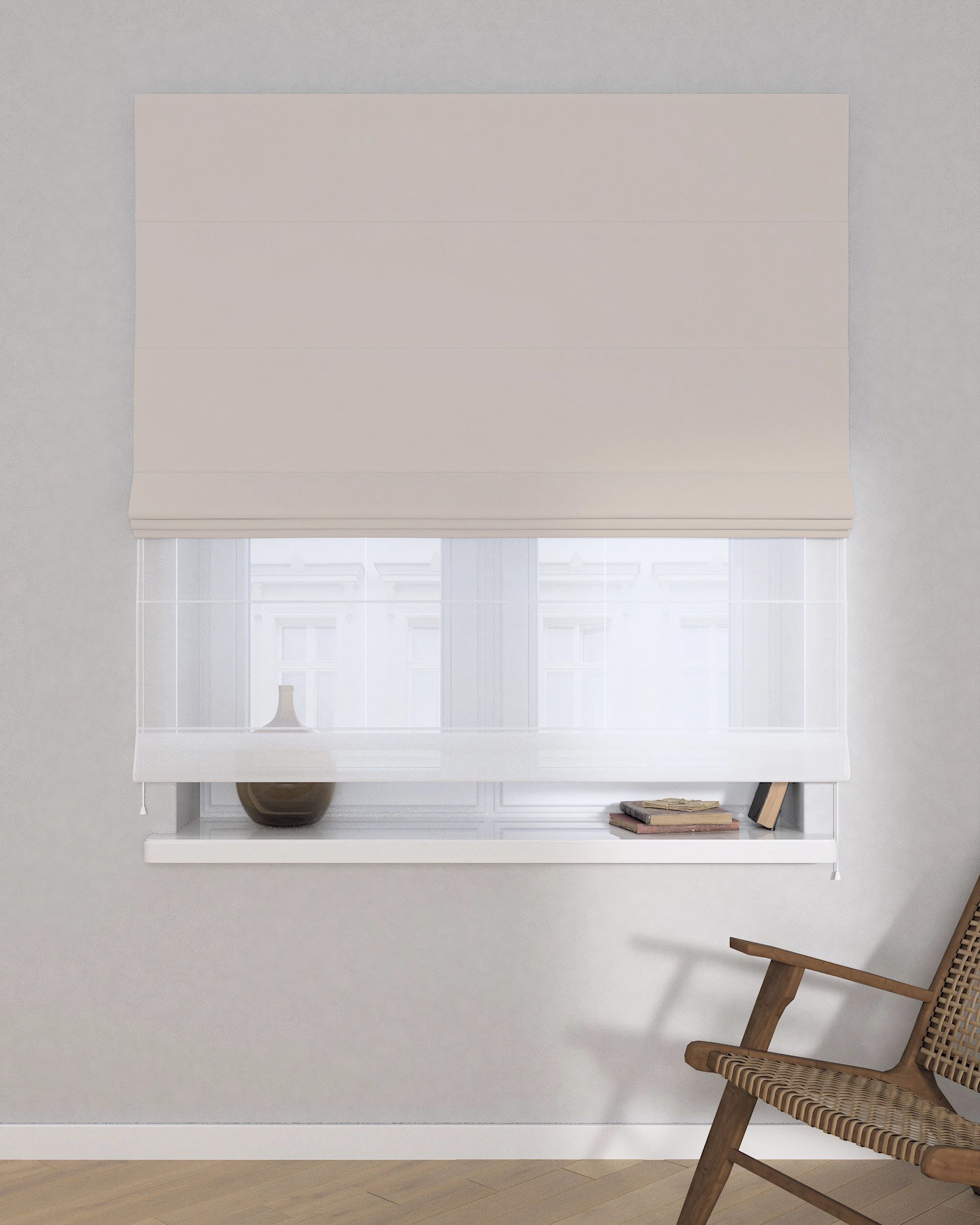 Double layered Roman blind DUO product colour beige fabric blackout (hover)