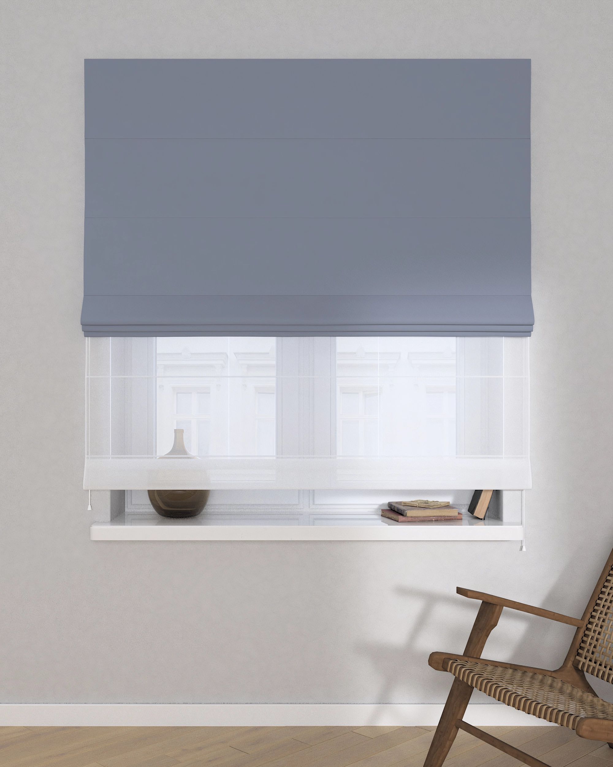Double layered Roman blind DUO product colour grey fabric blackout (hover)