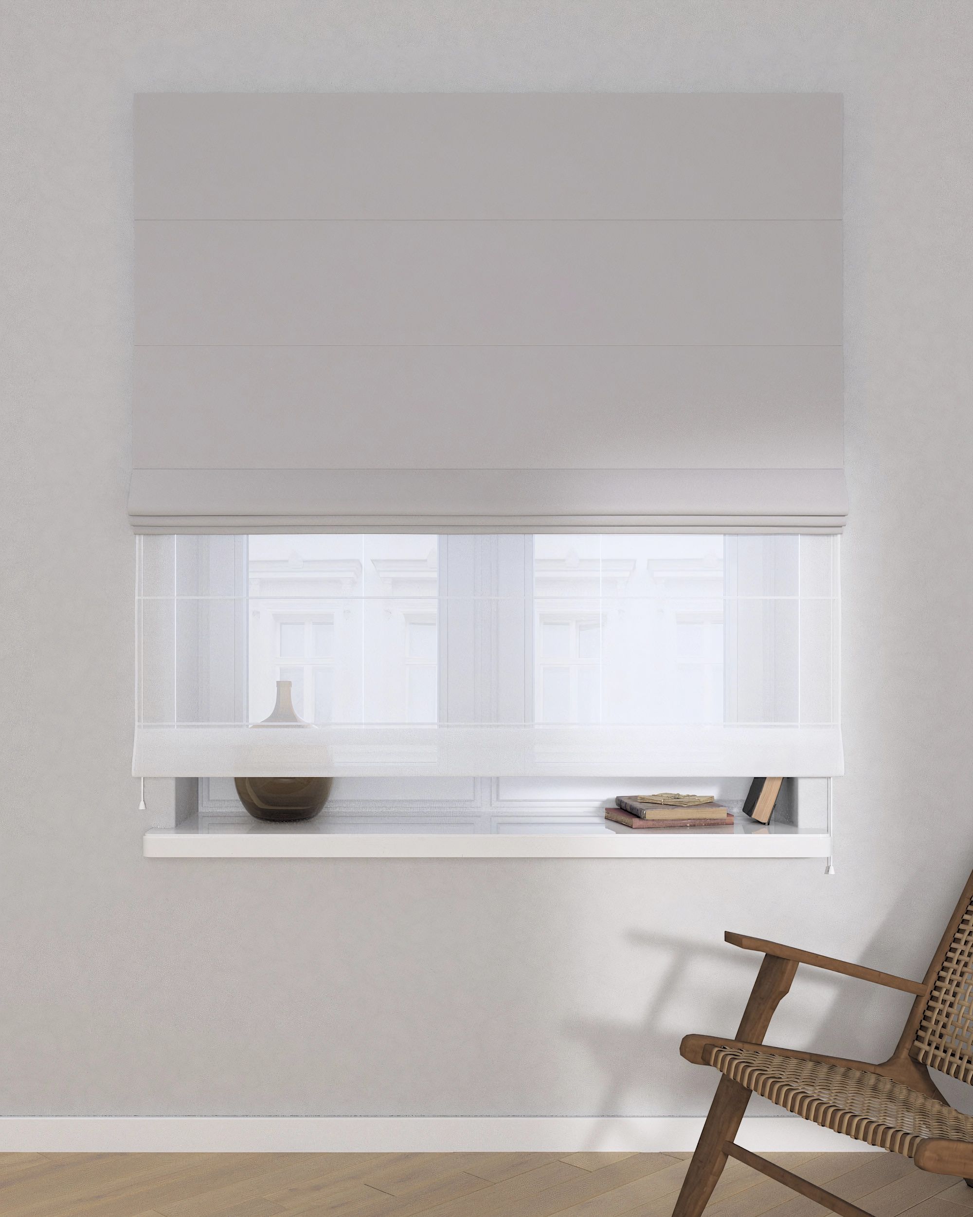 Double layered Roman blind DUO product colour grey fabric blackout (hover)