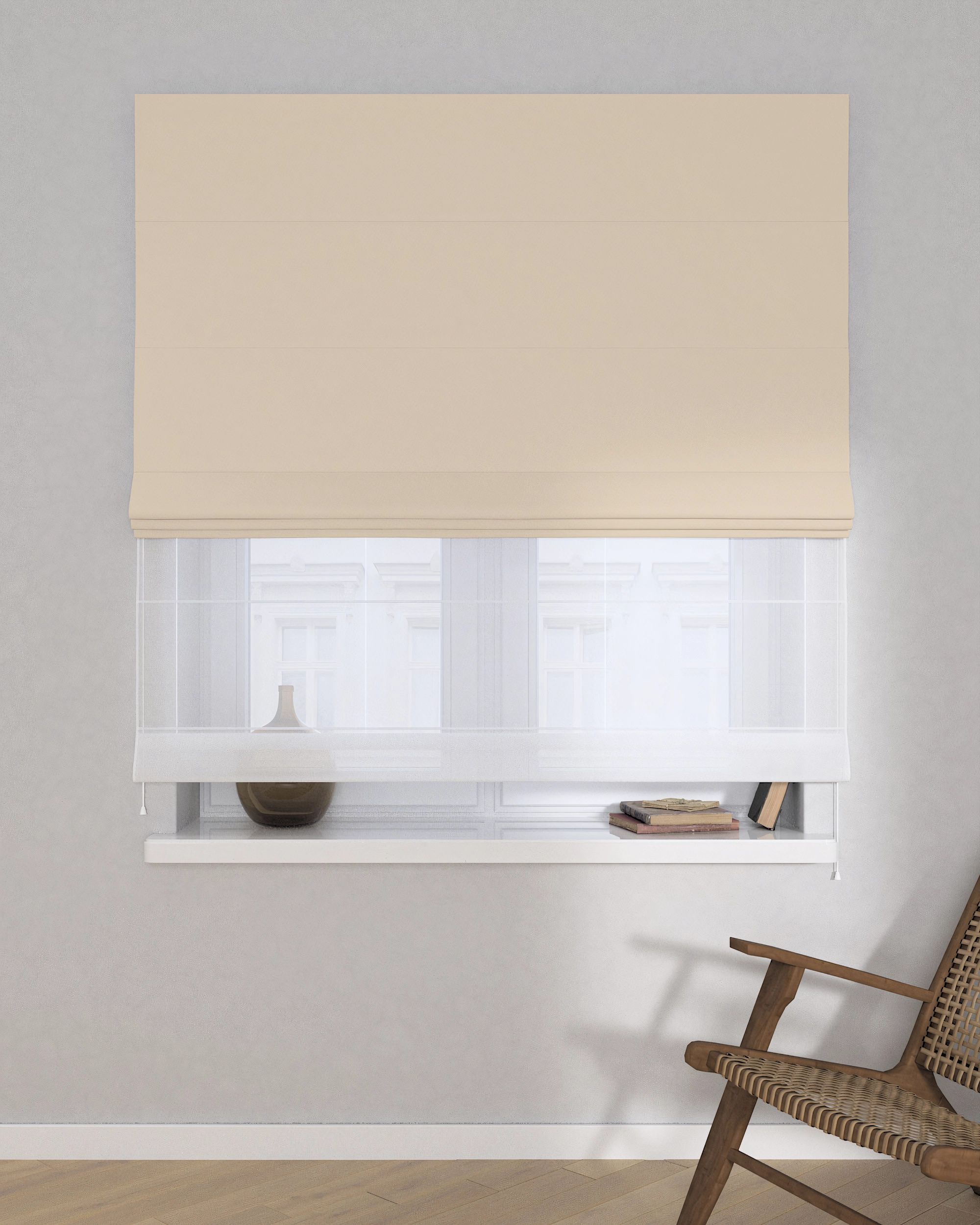Double layered Roman blind DUO product colour beige fabric blackout (hover)