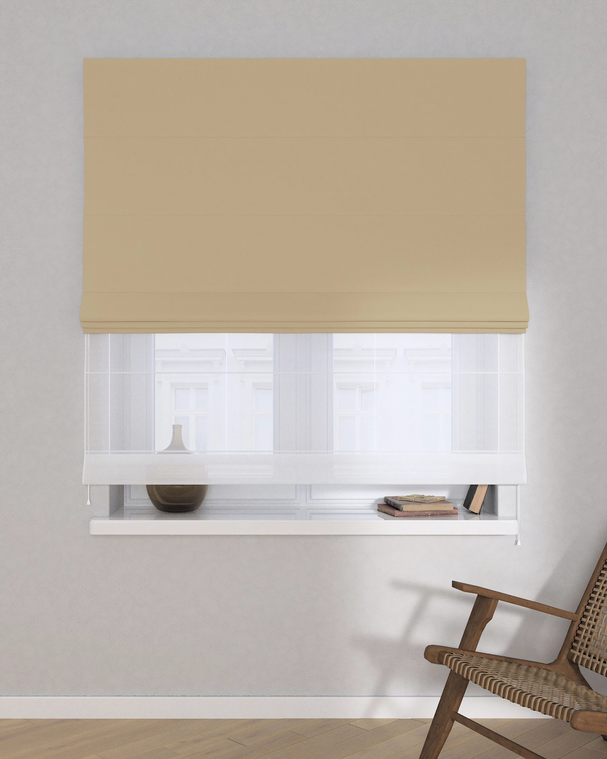 Double layered Roman blind DUO product colour gold fabric blackout (hover)