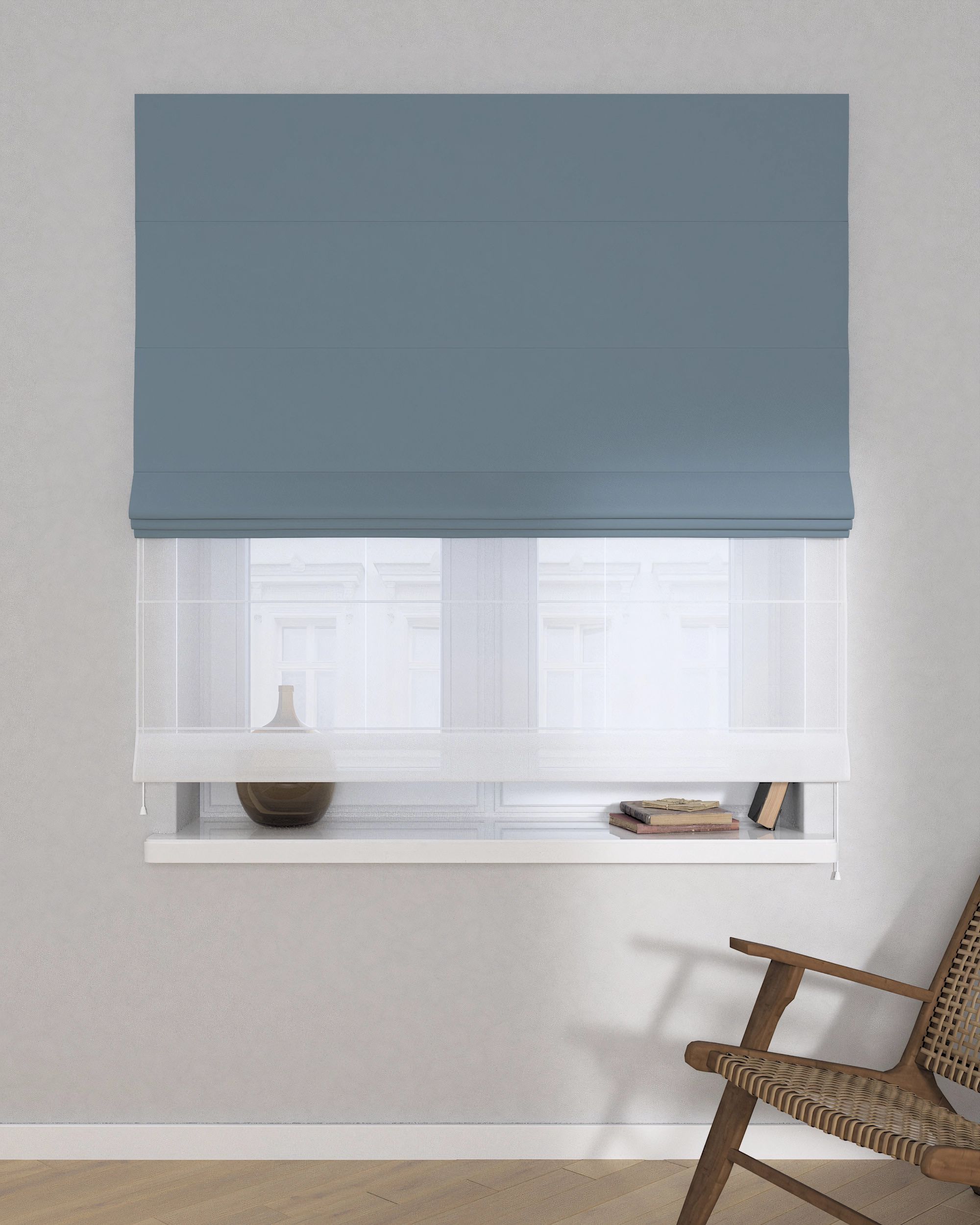 Double layered Roman blind DUO product colour blue fabric blackout (hover)