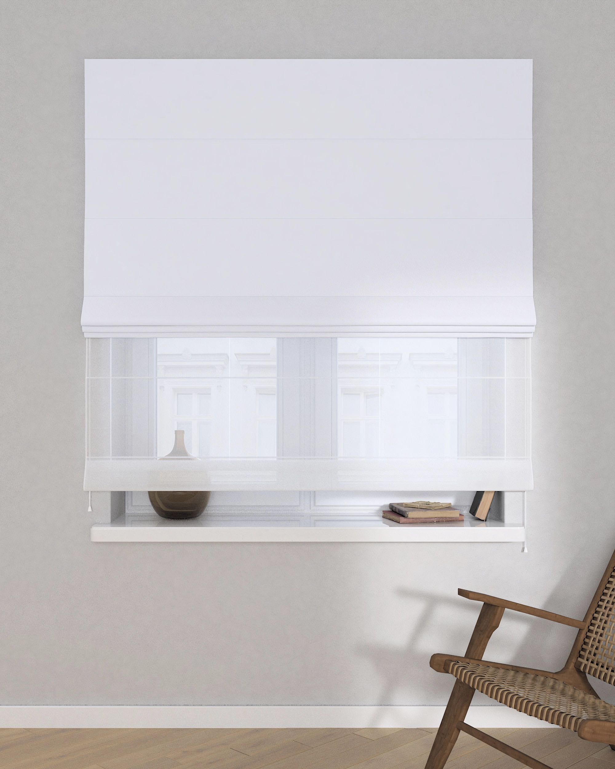 Double layered Roman blind DUO product colour white fabric blackout (hover)