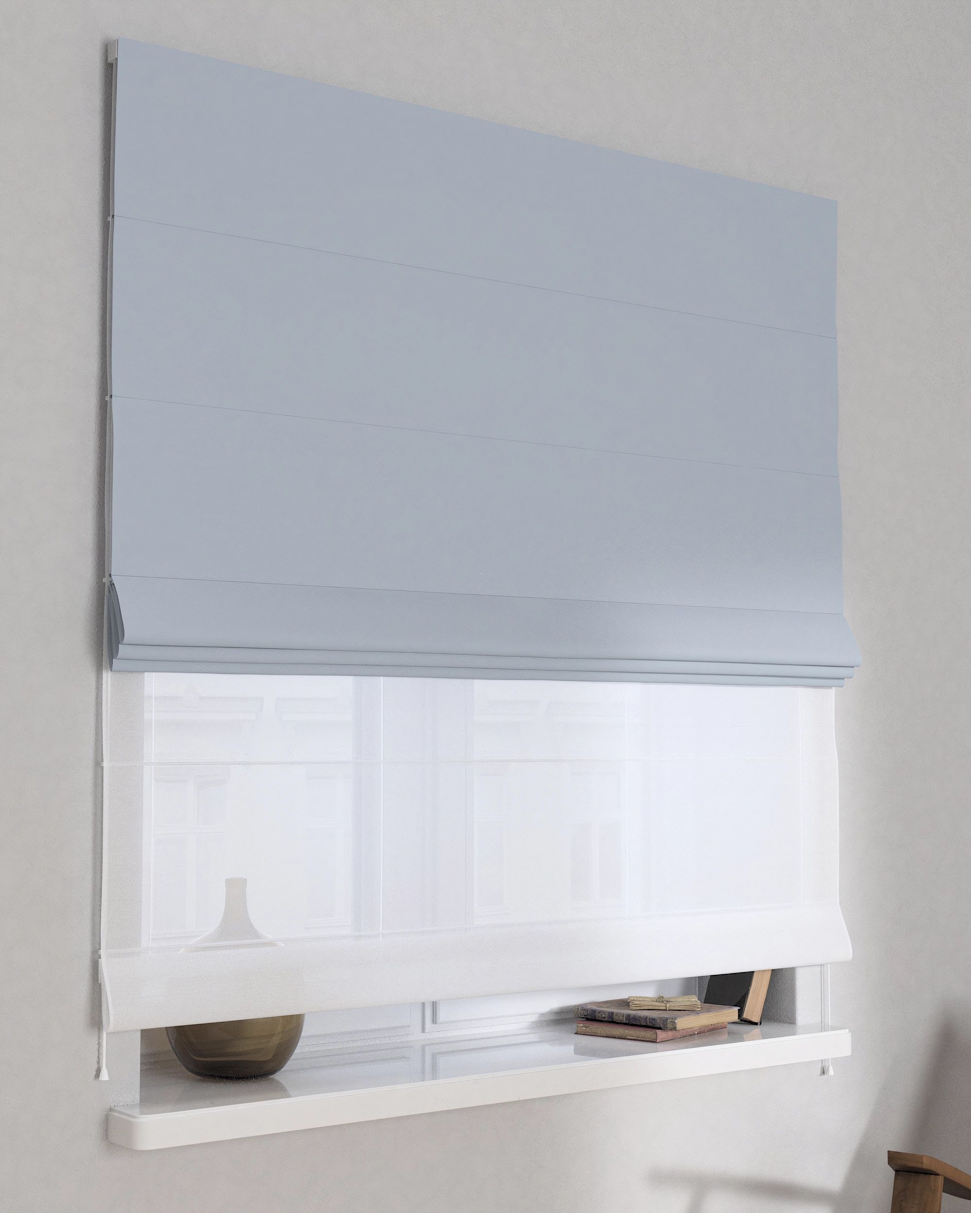 Double layered Roman blind DUO product colour grey fabric blackout