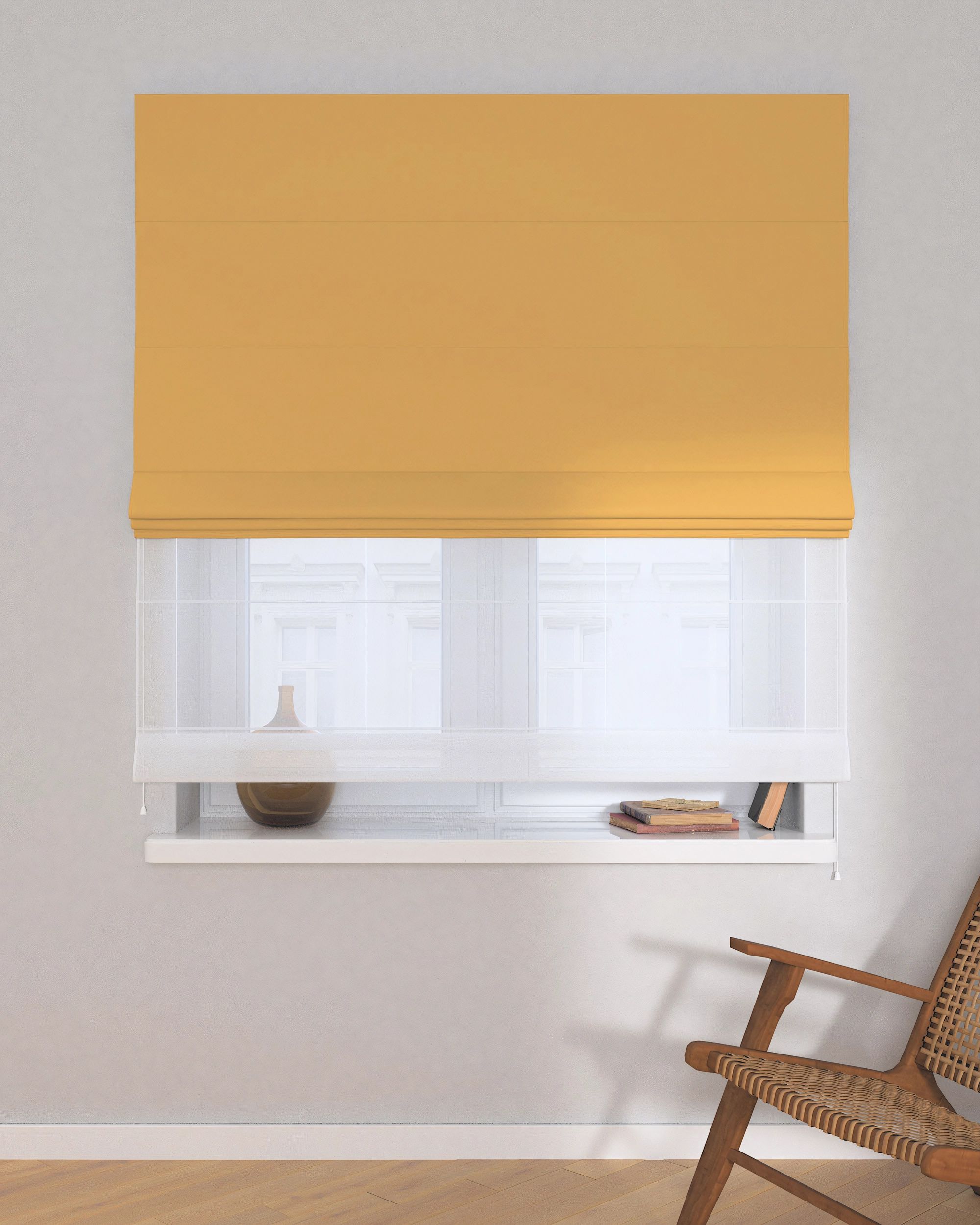 Double layered Roman blind DUO product colour yellow fabric blackout (hover)