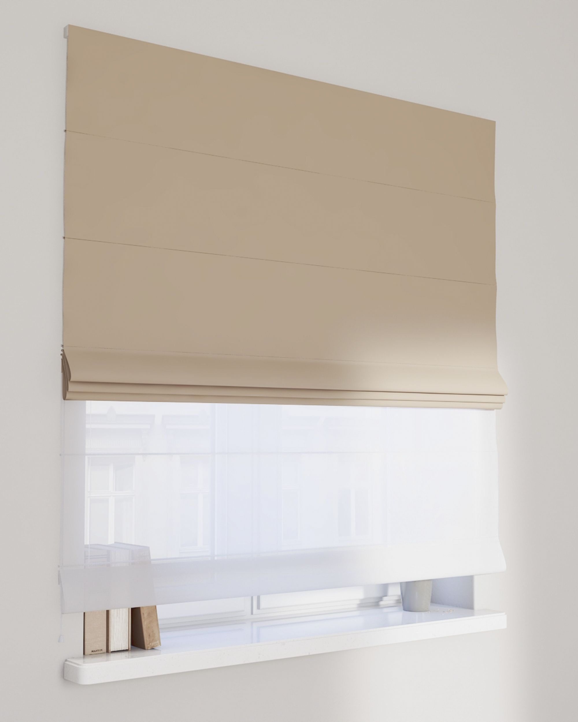 Double layered Roman blind DUO product colour beige fabric blackout