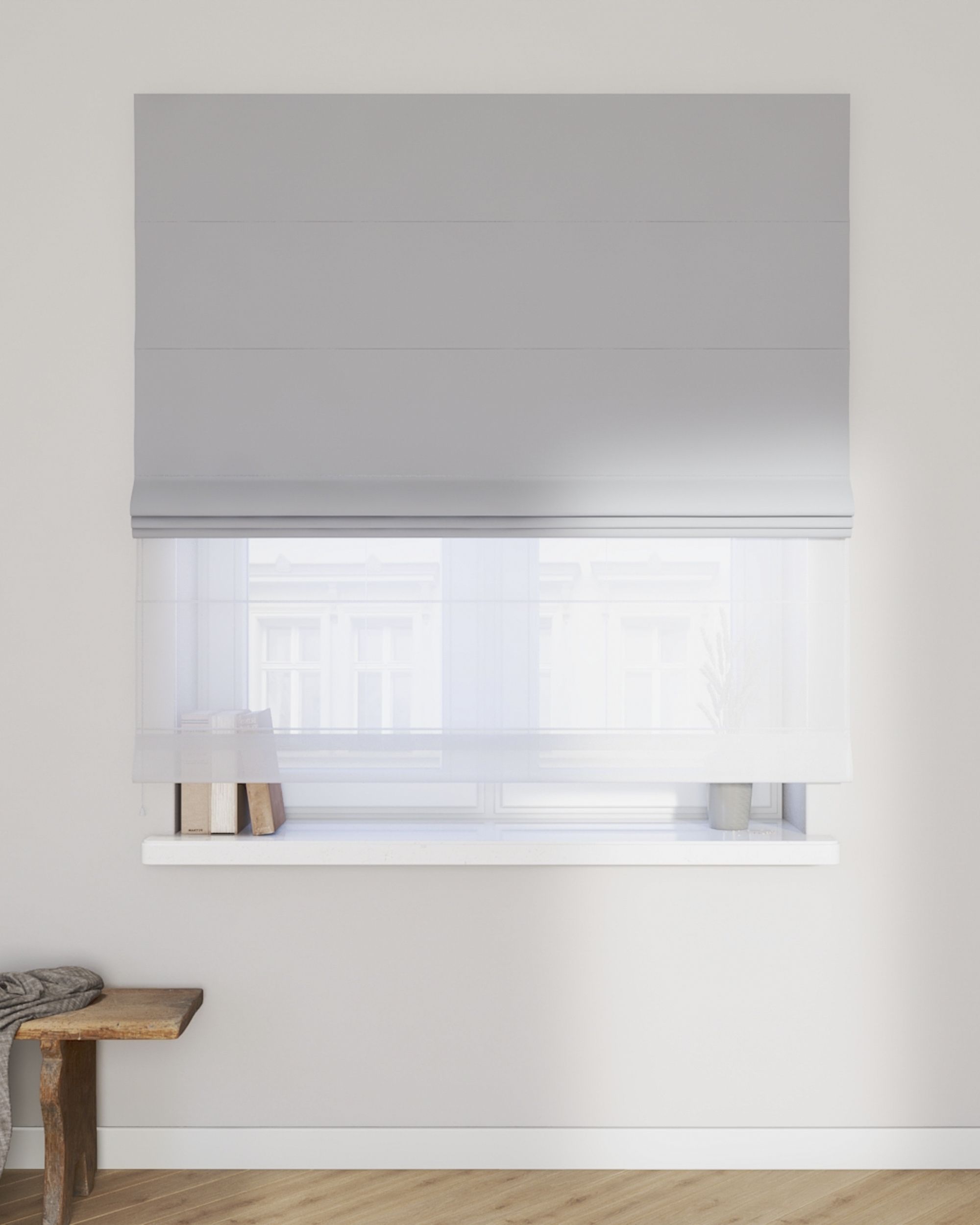 Double layered Roman blind DUO product colour grey fabric blackout (hover)