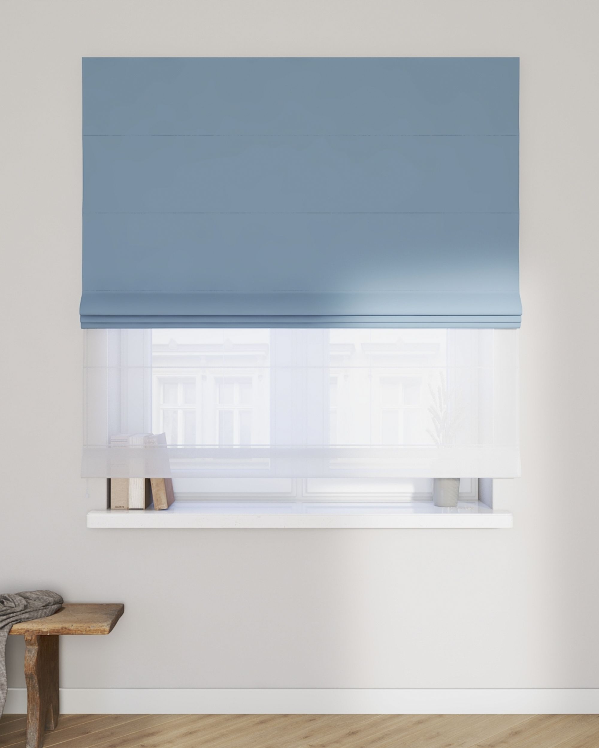 Double layered Roman blind DUO product colour blue fabric blackout (hover)