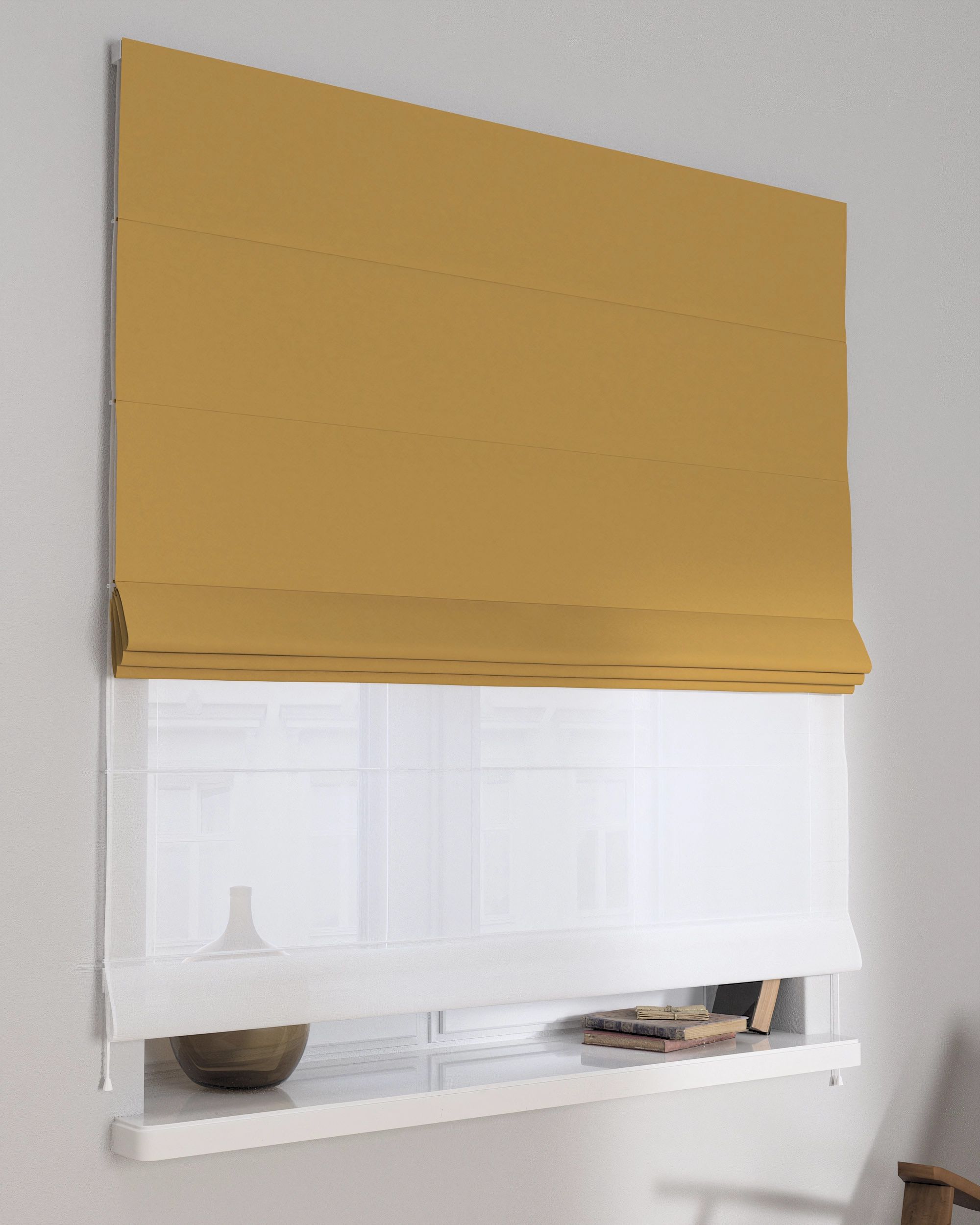 Double layered Roman blind DUO product colour yellow fabric blackout