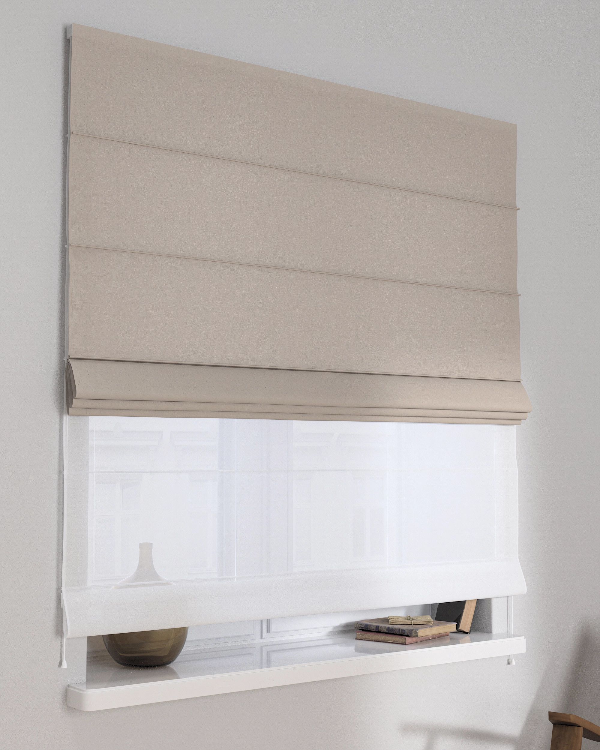 Double layered Roman blind DUO product colour beige fabric semi-sheer, structured (hover)