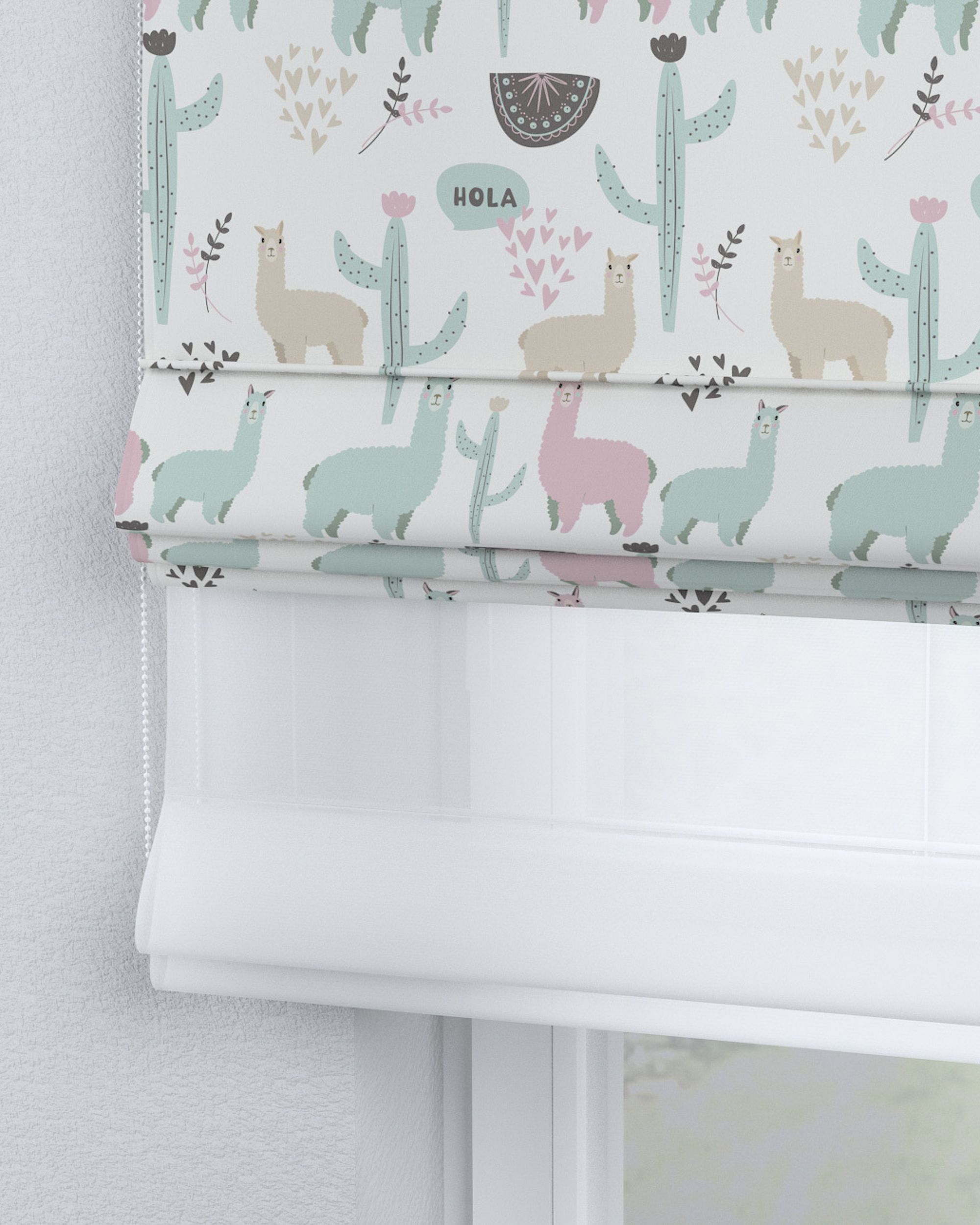 Double layered Roman blind DUO product colour green fabric patterned (hover)