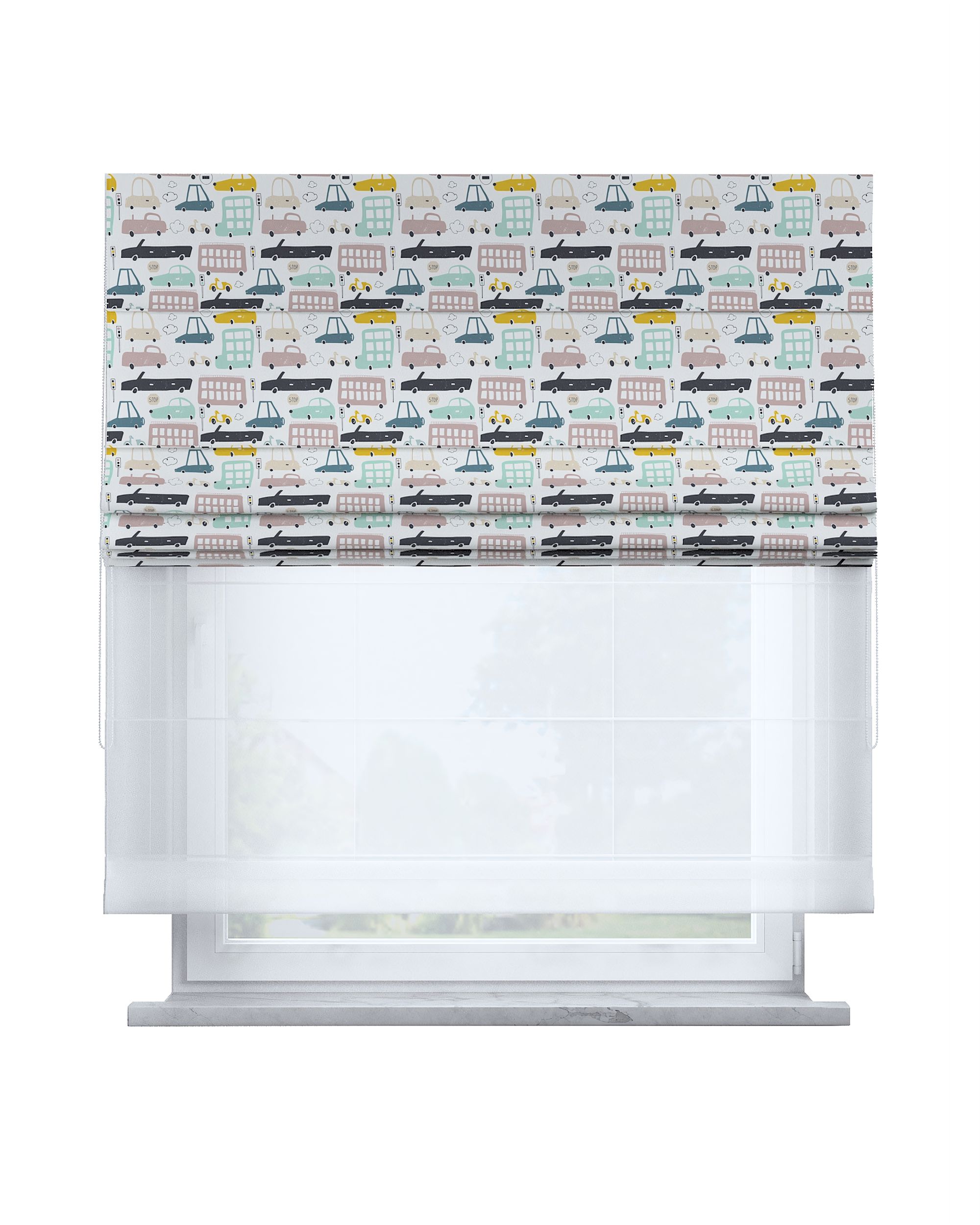Double layered Roman blind DUO product colour beige fabric patterned