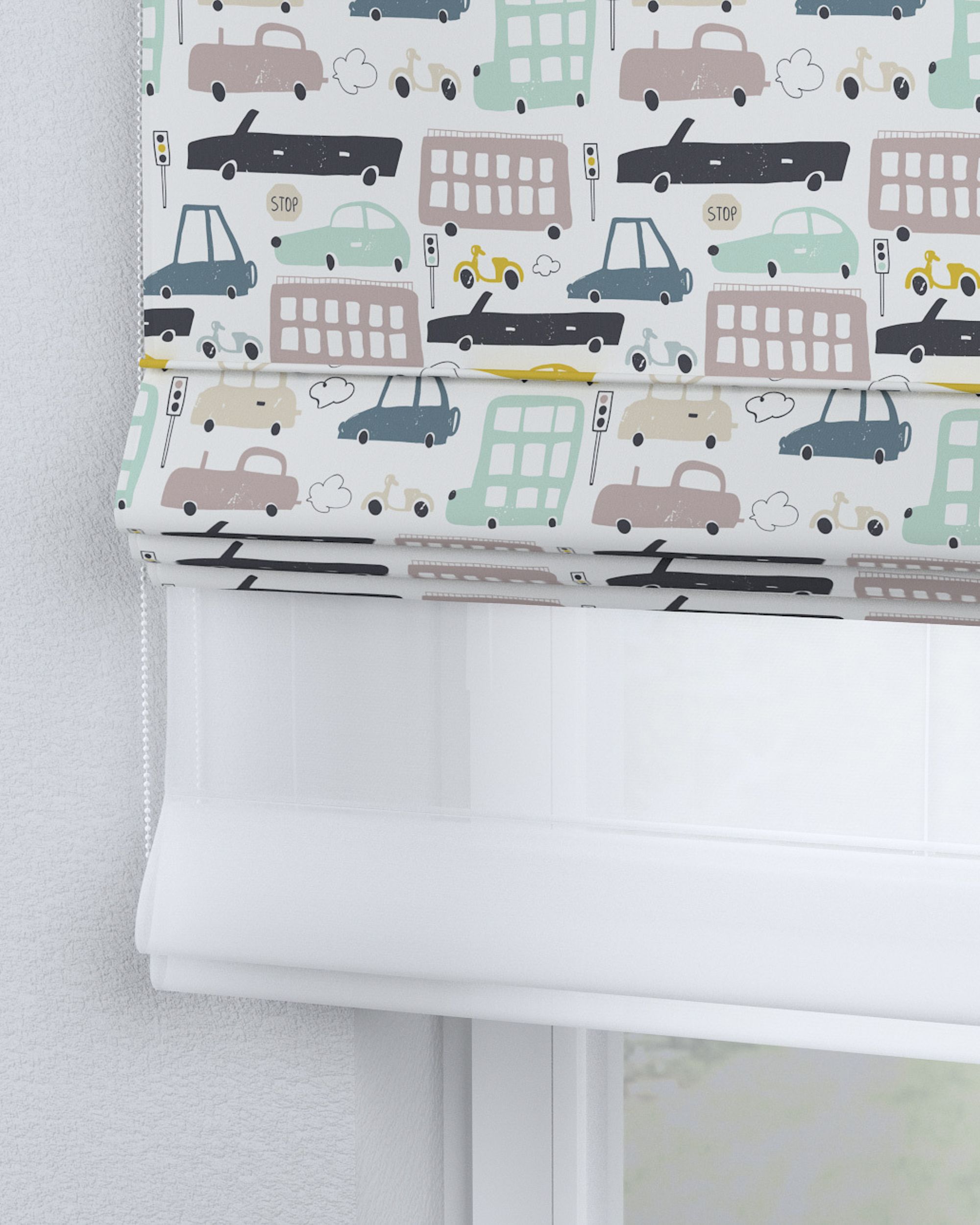 Double layered Roman blind DUO product colour beige fabric patterned (hover)