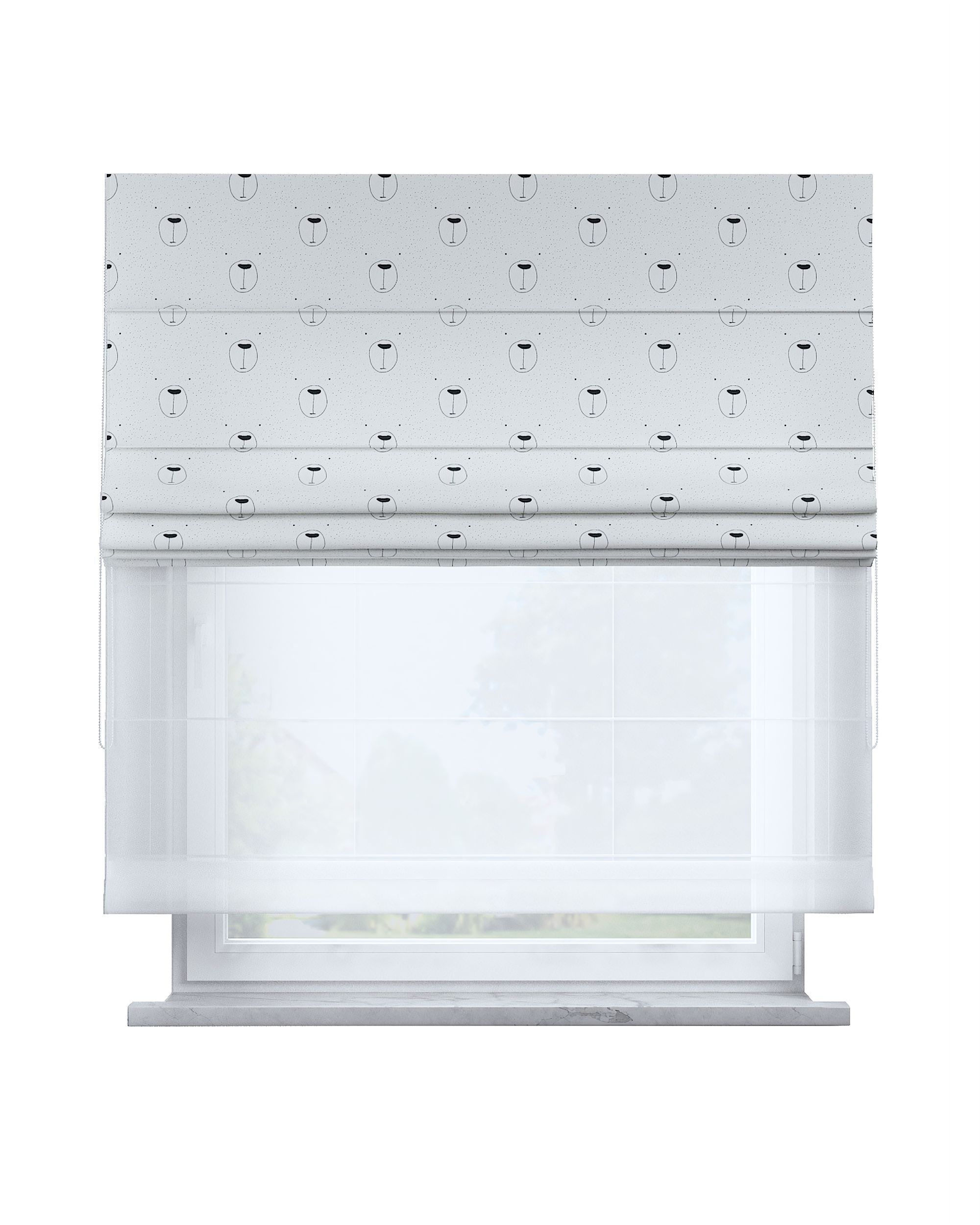Double layered Roman blind DUO product colour white fabric patterned