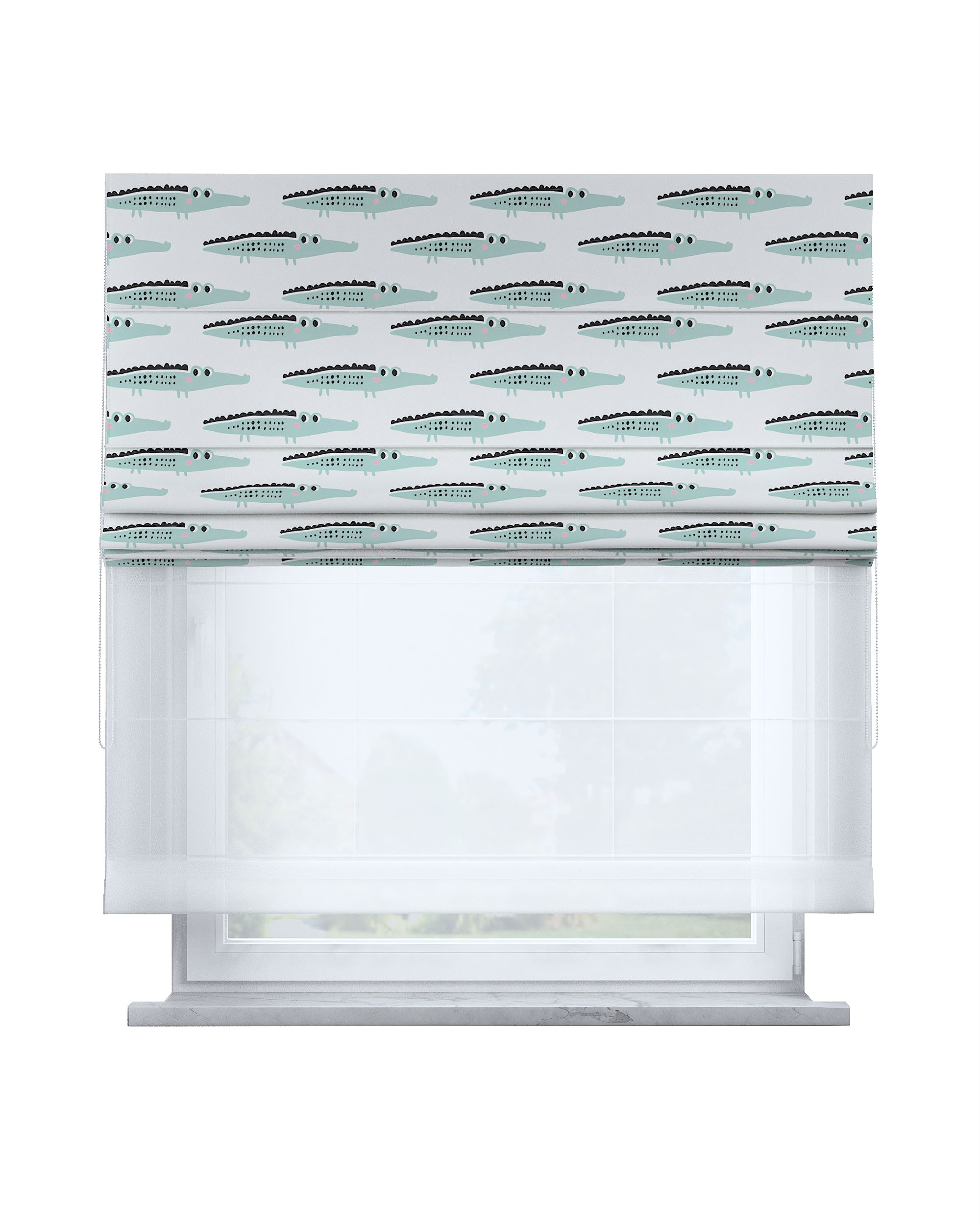 Double layered Roman blind DUO product colour green fabric patterned