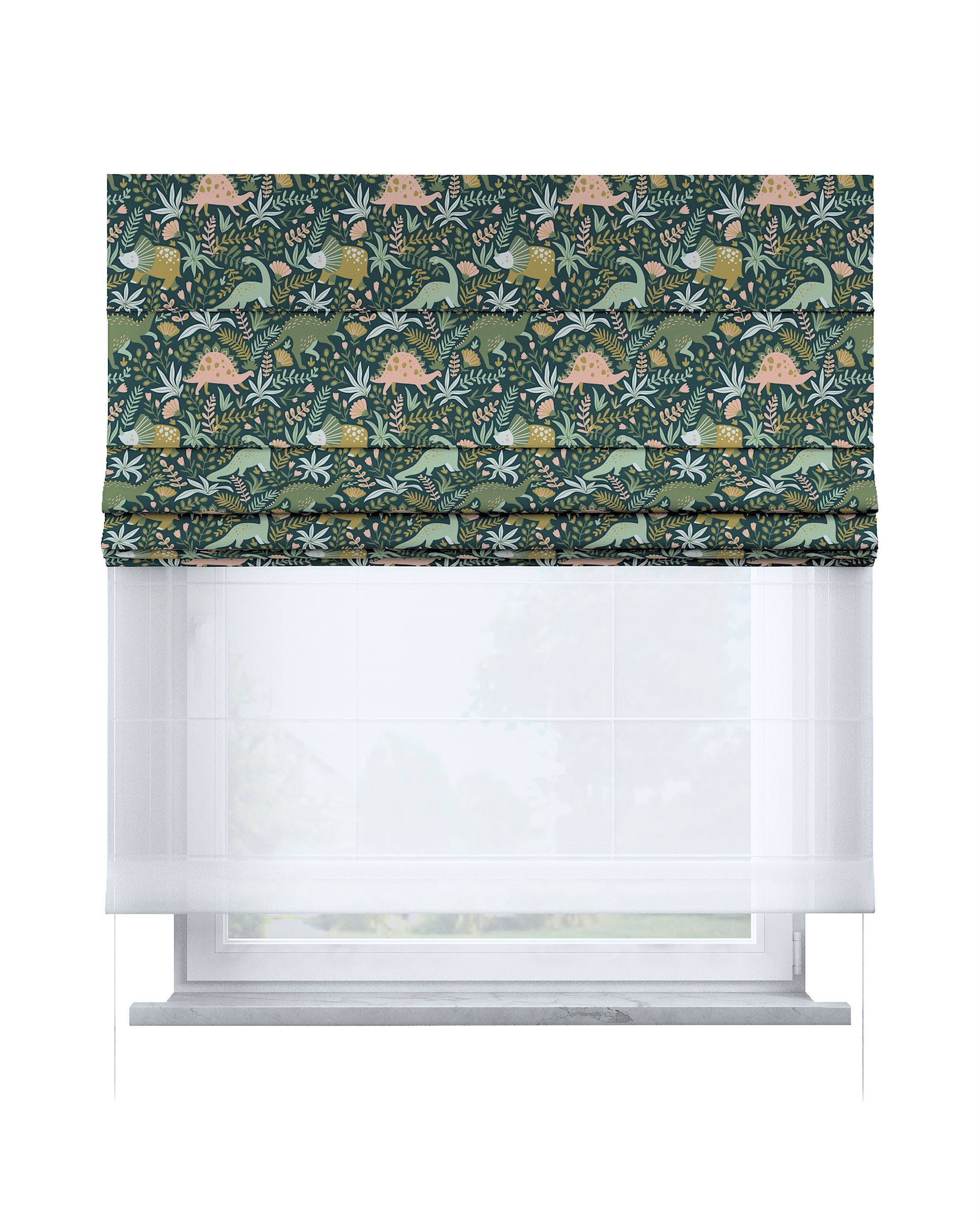Double layered Roman blind DUO product colour green fabric patterned