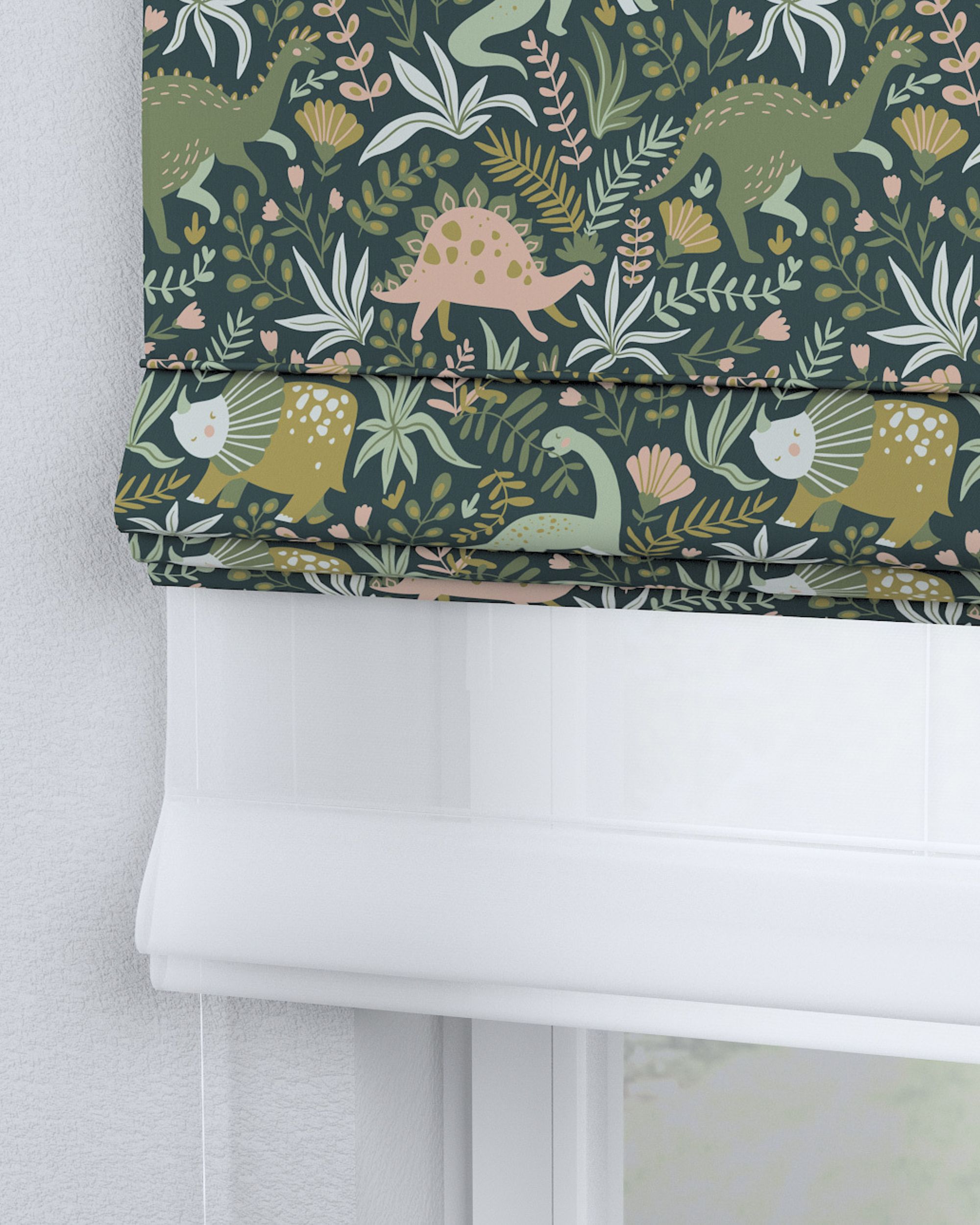 Double layered Roman blind DUO product colour green fabric patterned (hover)