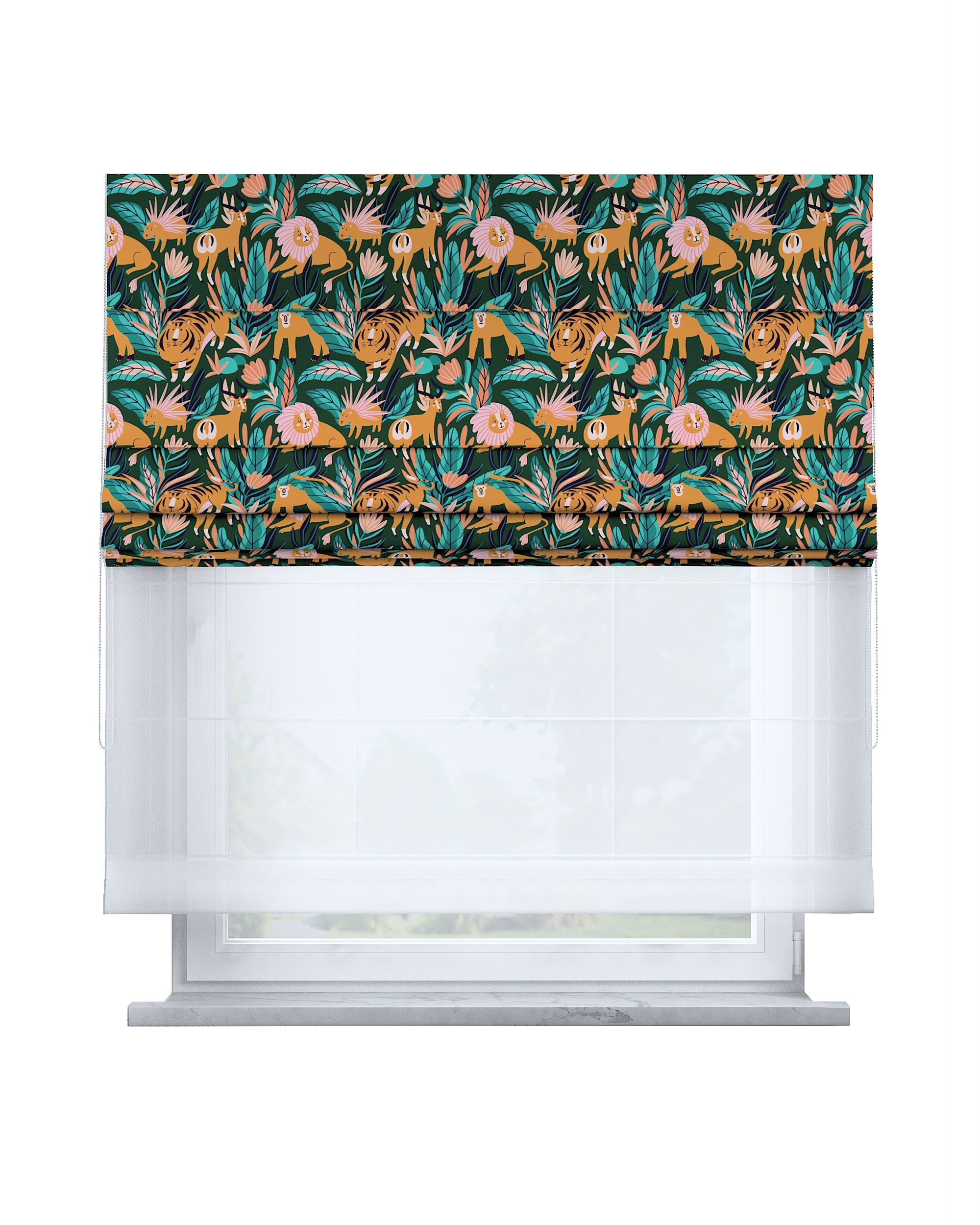 Double layered Roman blind DUO product colour orange fabric patterned
