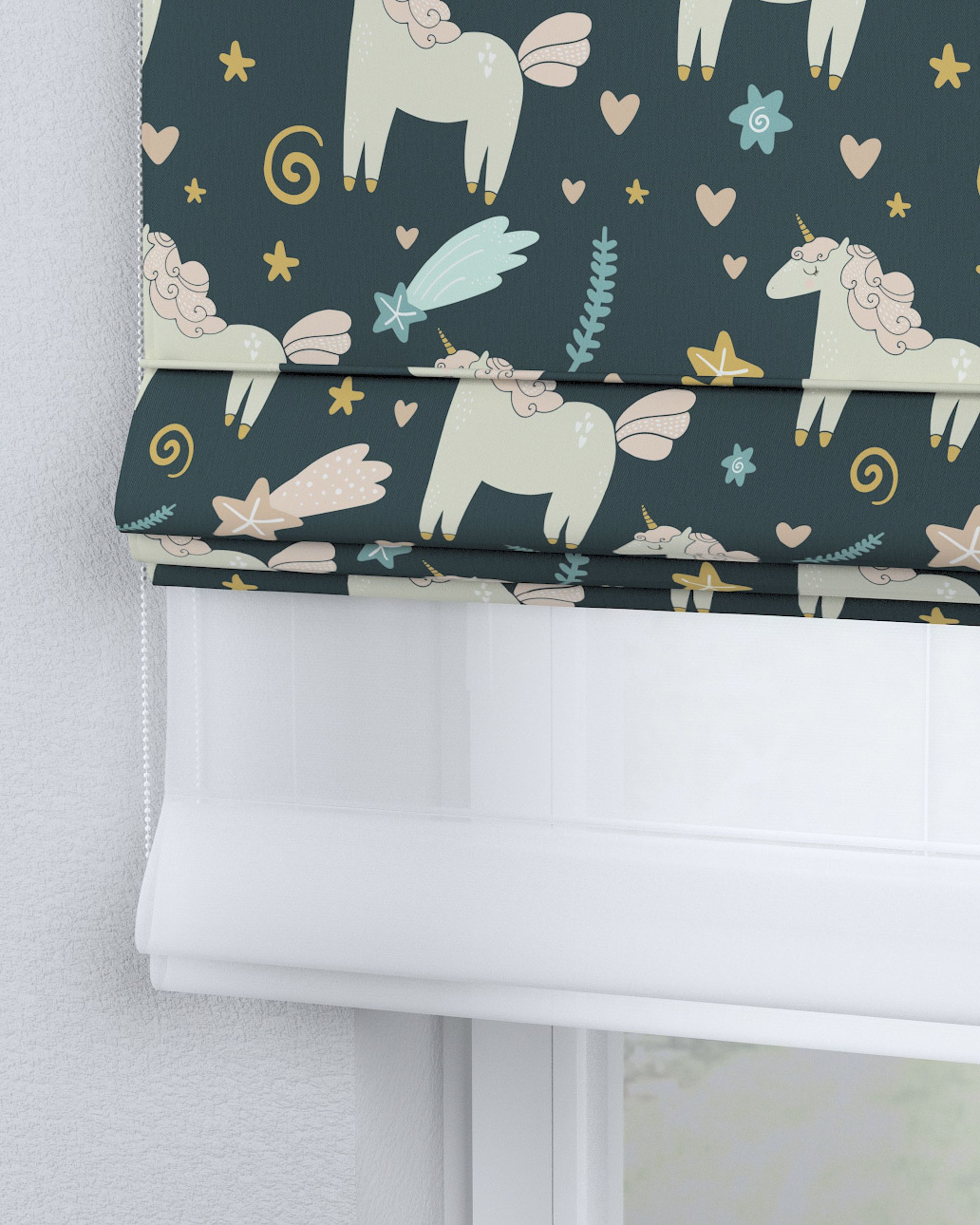 Double layered Roman blind DUO product colour brown fabric patterned (hover)