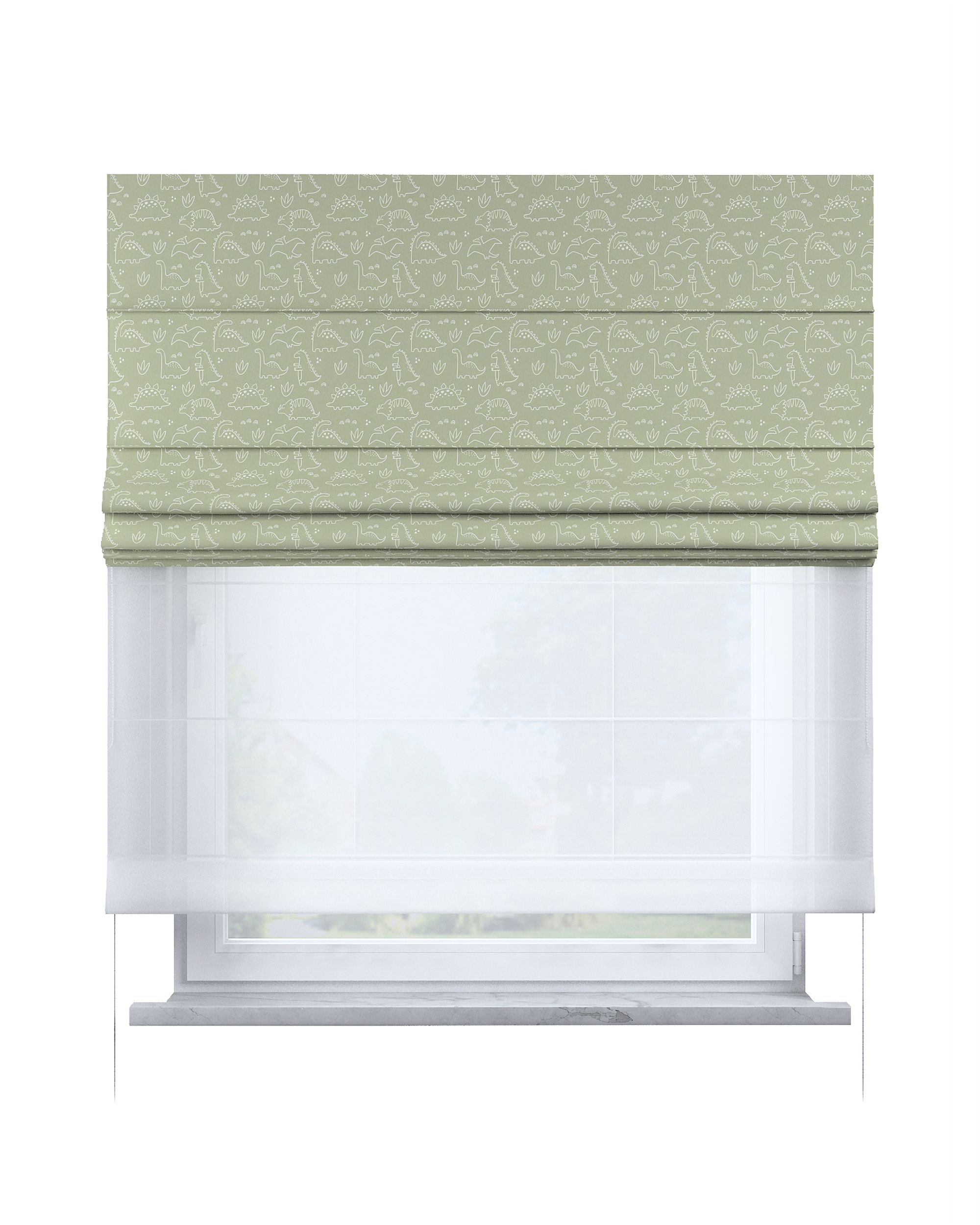 Double layered Roman blind DUO product colour green fabric patterned