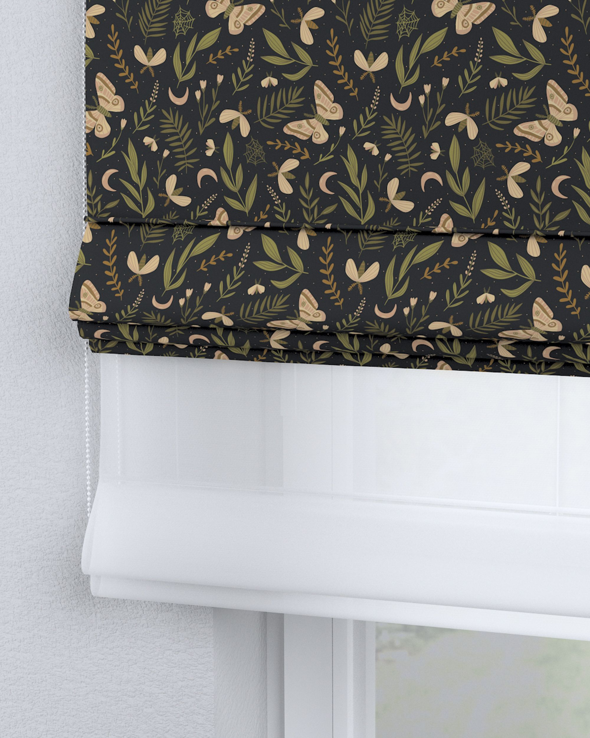 Double layered Roman blind DUO product colour black fabric patterned (hover)
