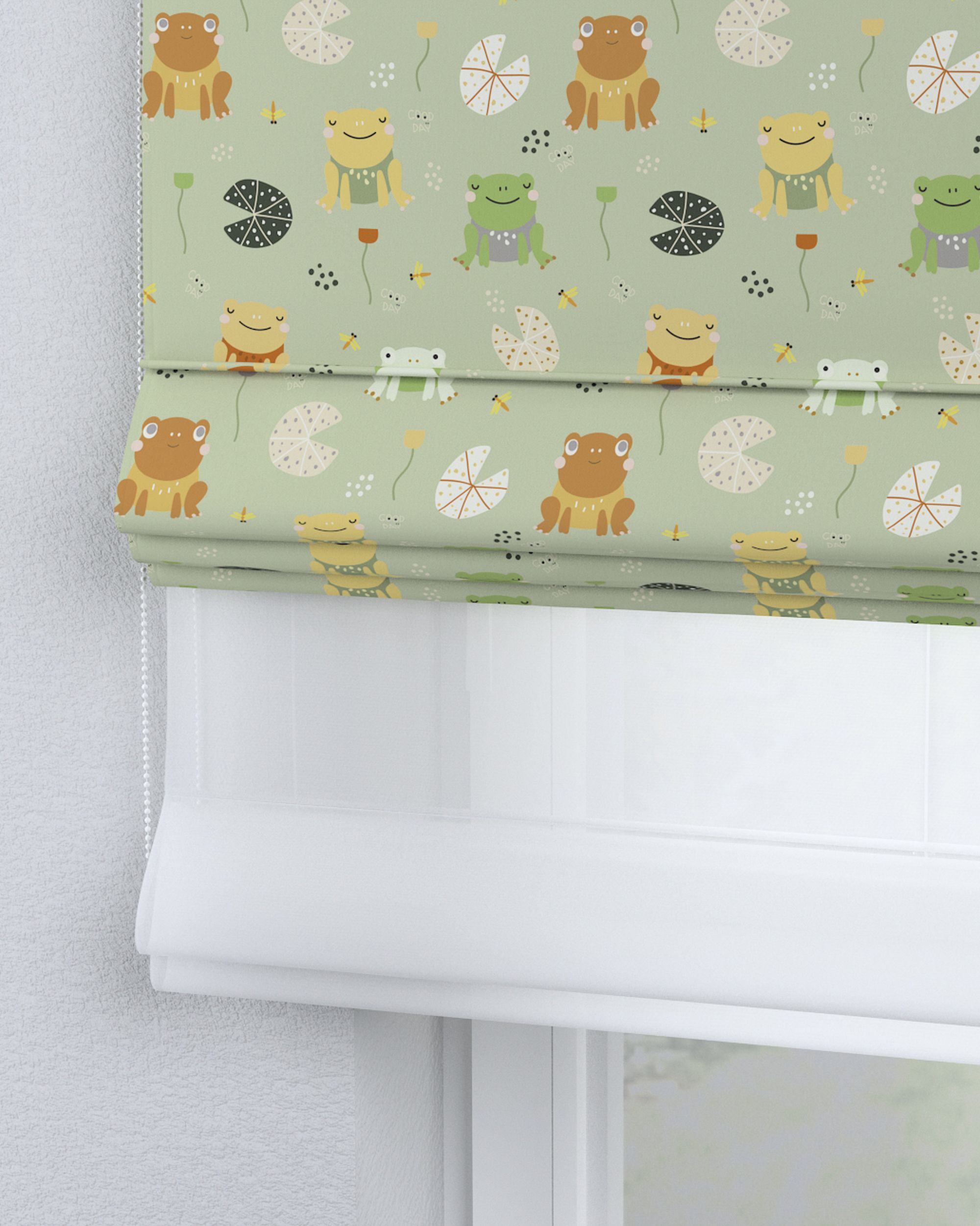 Double layered Roman blind DUO product colour green fabric patterned (hover)