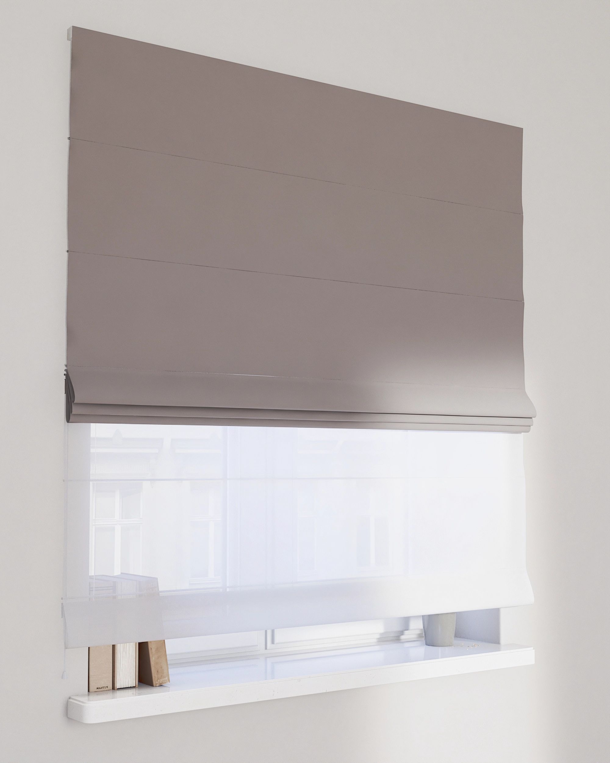 Double layered Roman blind DUO product colour grey fabric gloss, velvet