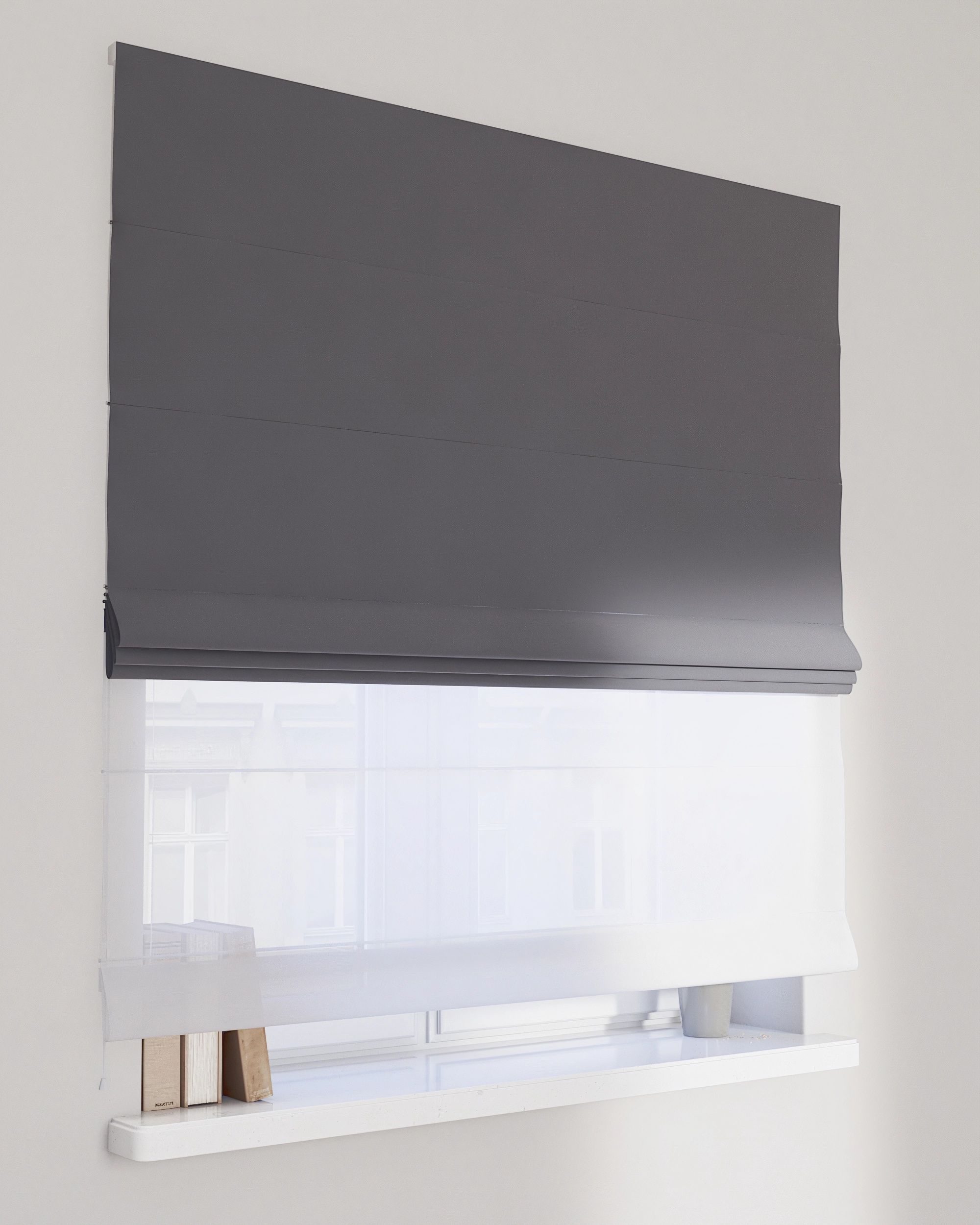 Double layered Roman blind DUO product colour grey fabric gloss, velvet