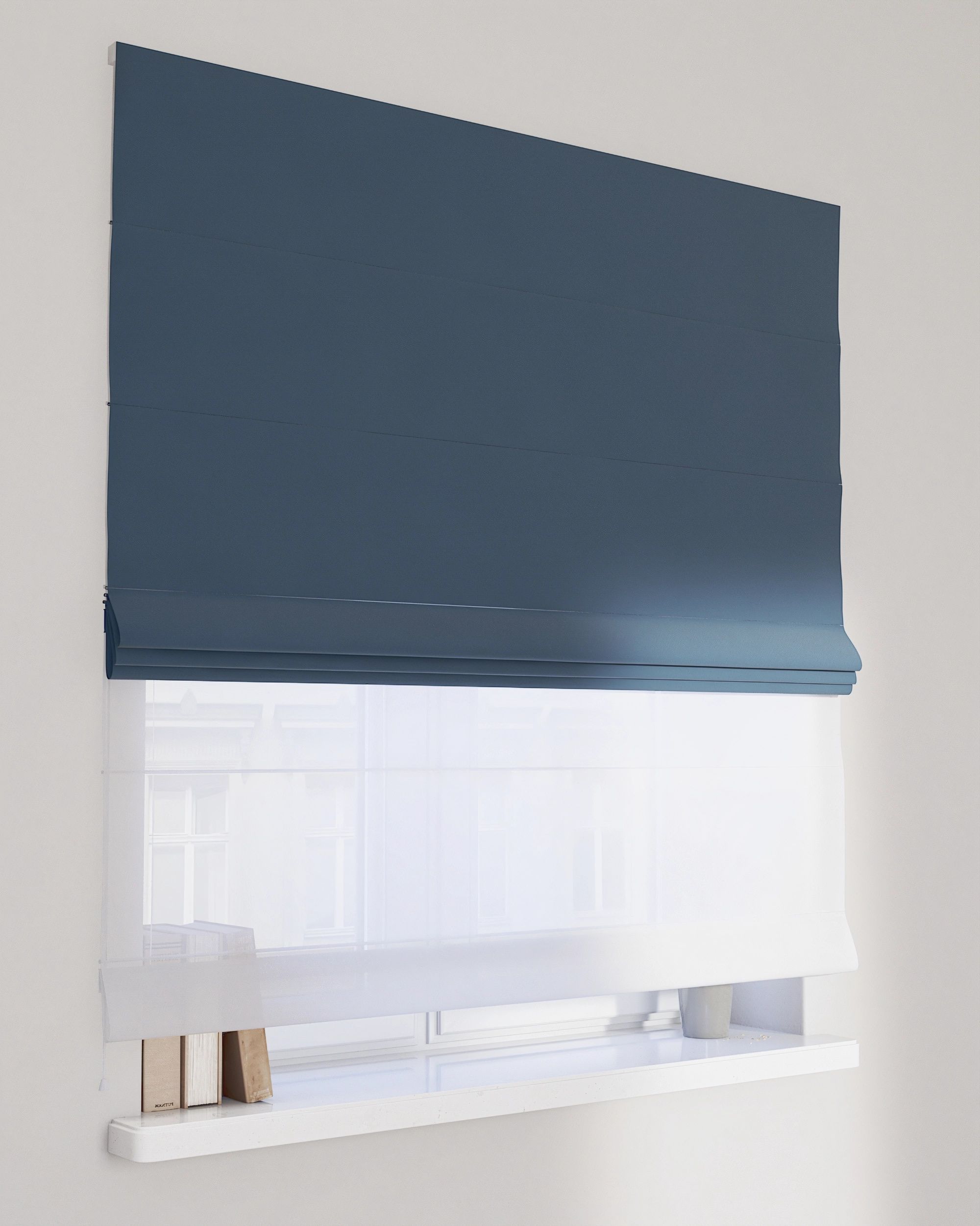 Double layered Roman blind DUO product colour blue fabric gloss, velvet